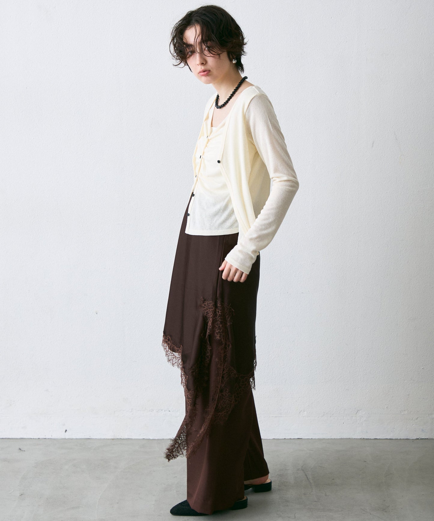 Vネックレイヤード風スラブカーディガン