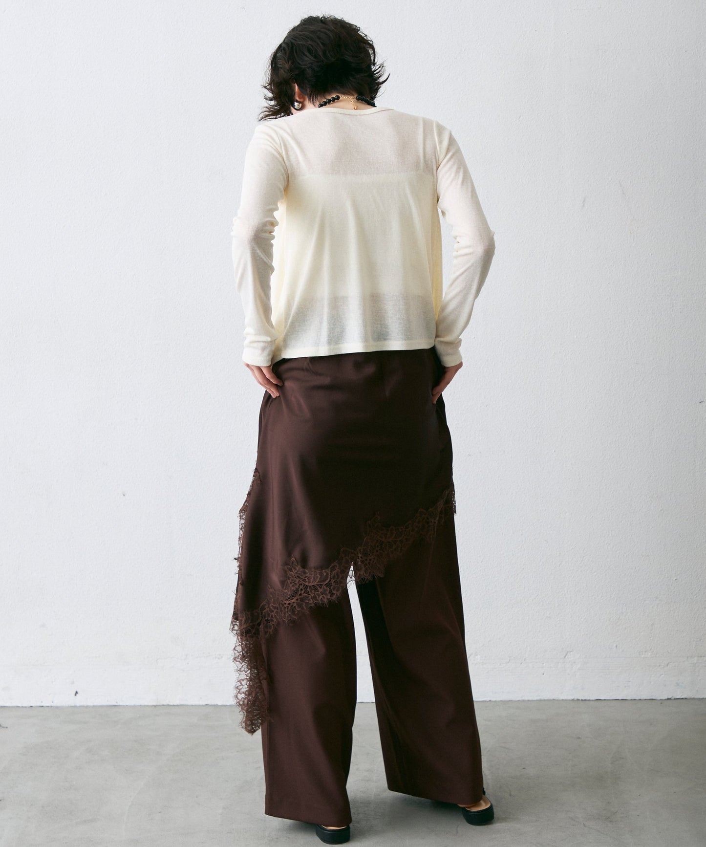 Vネックレイヤード風スラブカーディガン