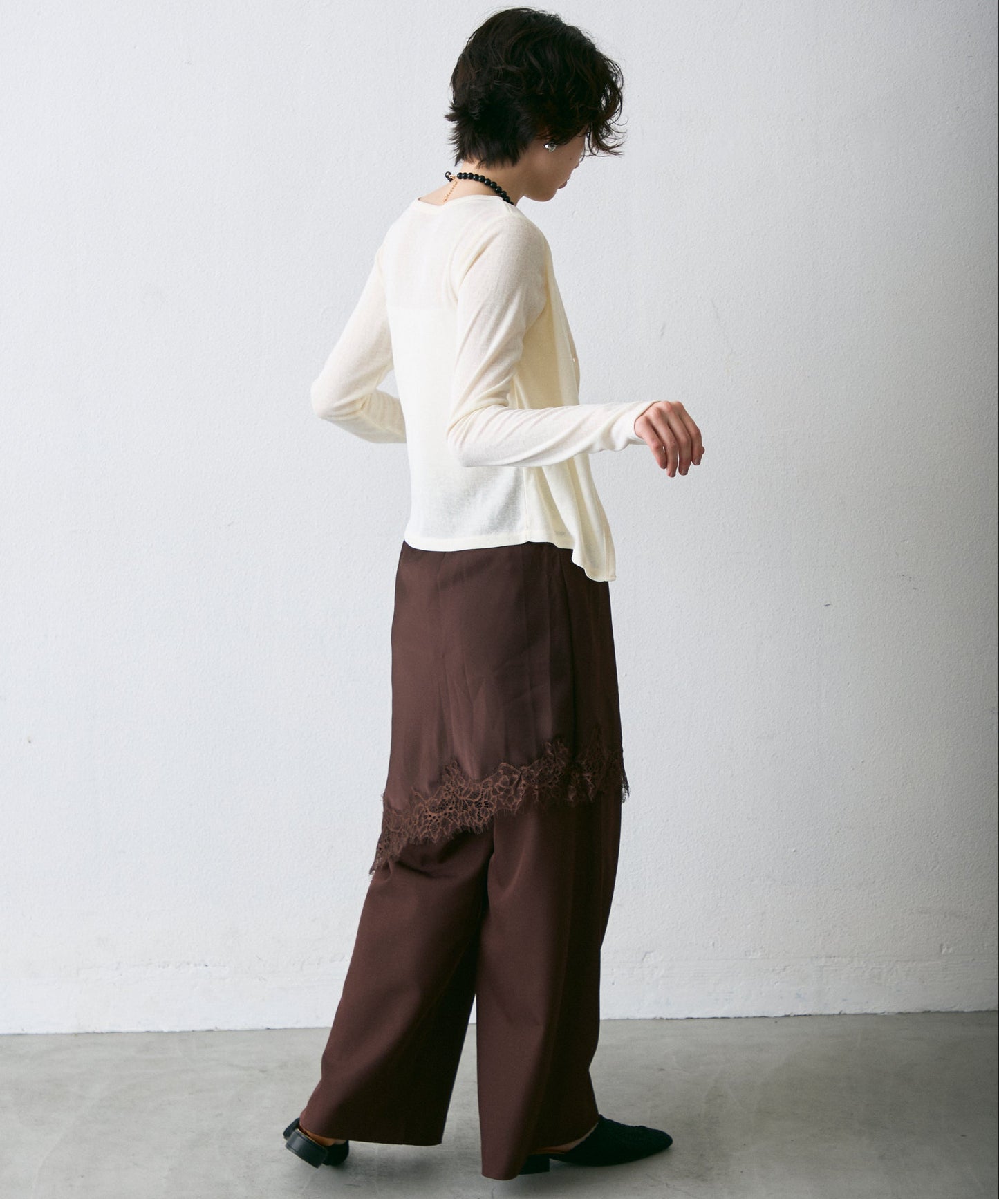 Vネックレイヤード風スラブカーディガン