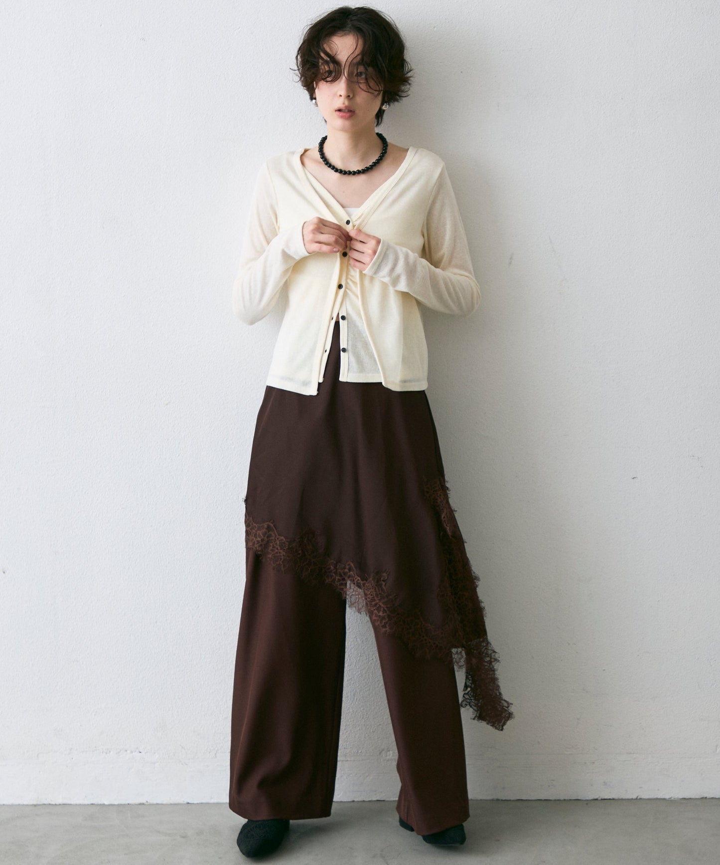 Vネックレイヤード風スラブカーディガン