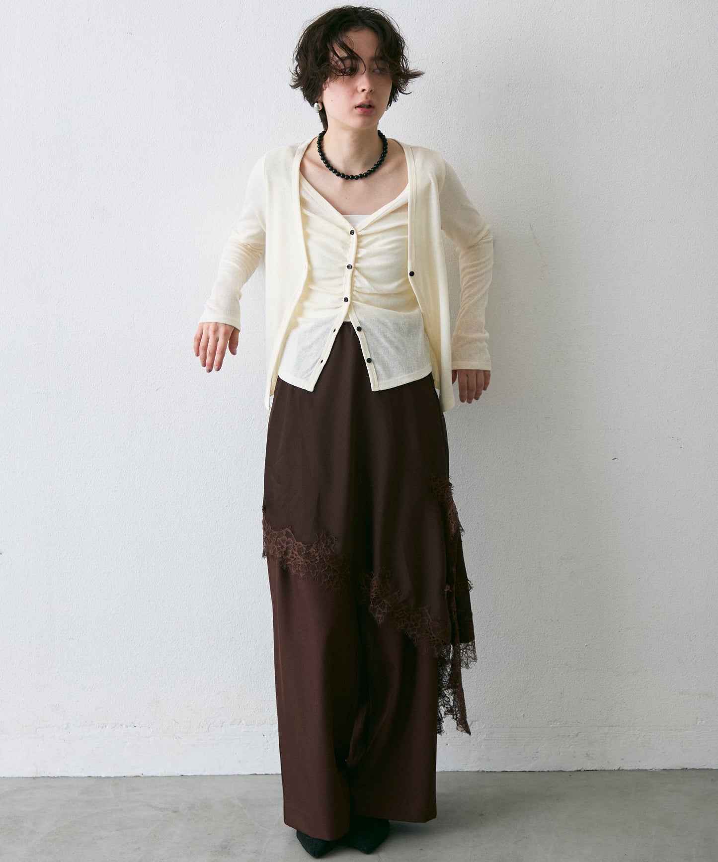 Vネックレイヤード風スラブカーディガン