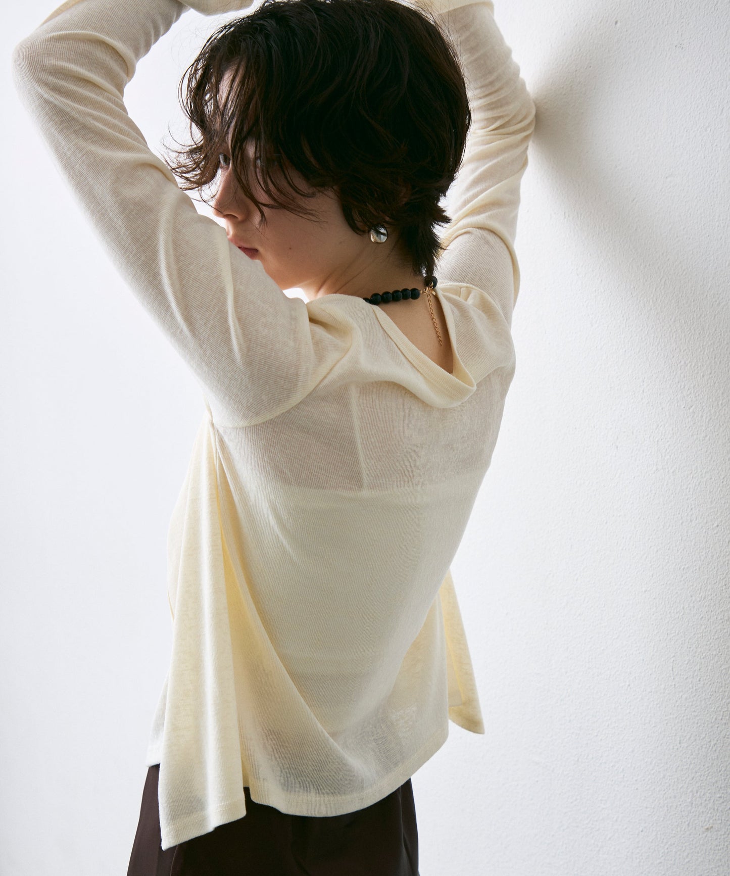Vネックレイヤード風スラブカーディガン