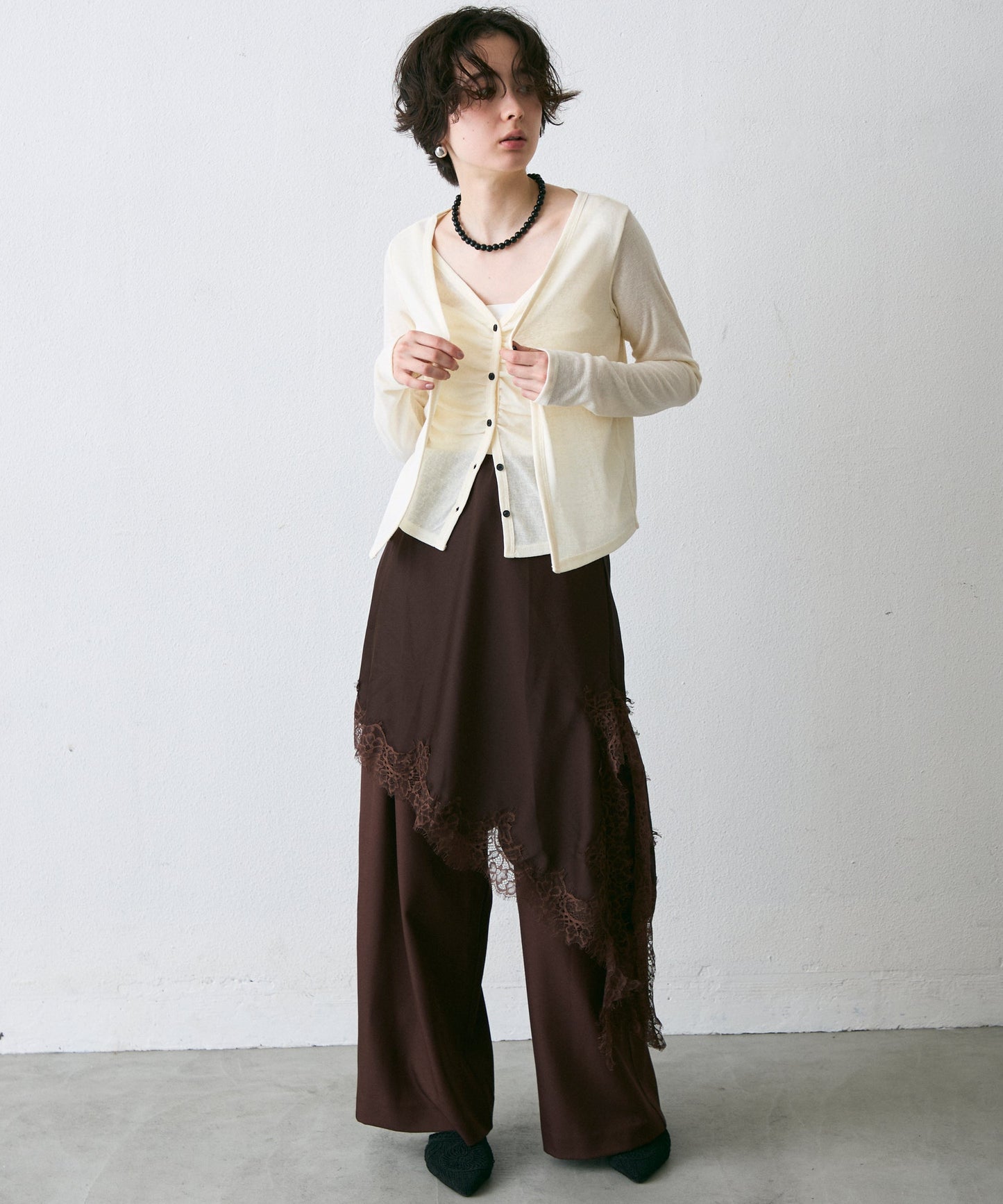 Vネックレイヤード風スラブカーディガン