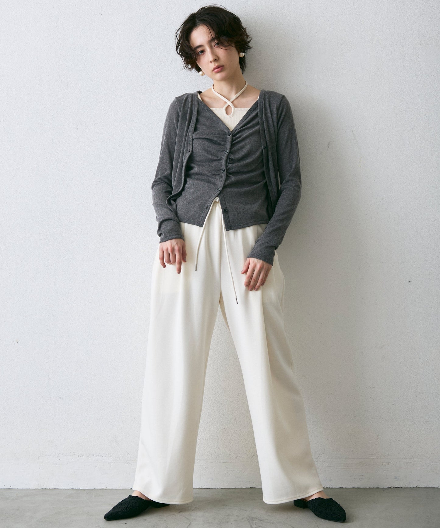 Vネックレイヤード風スラブカーディガン