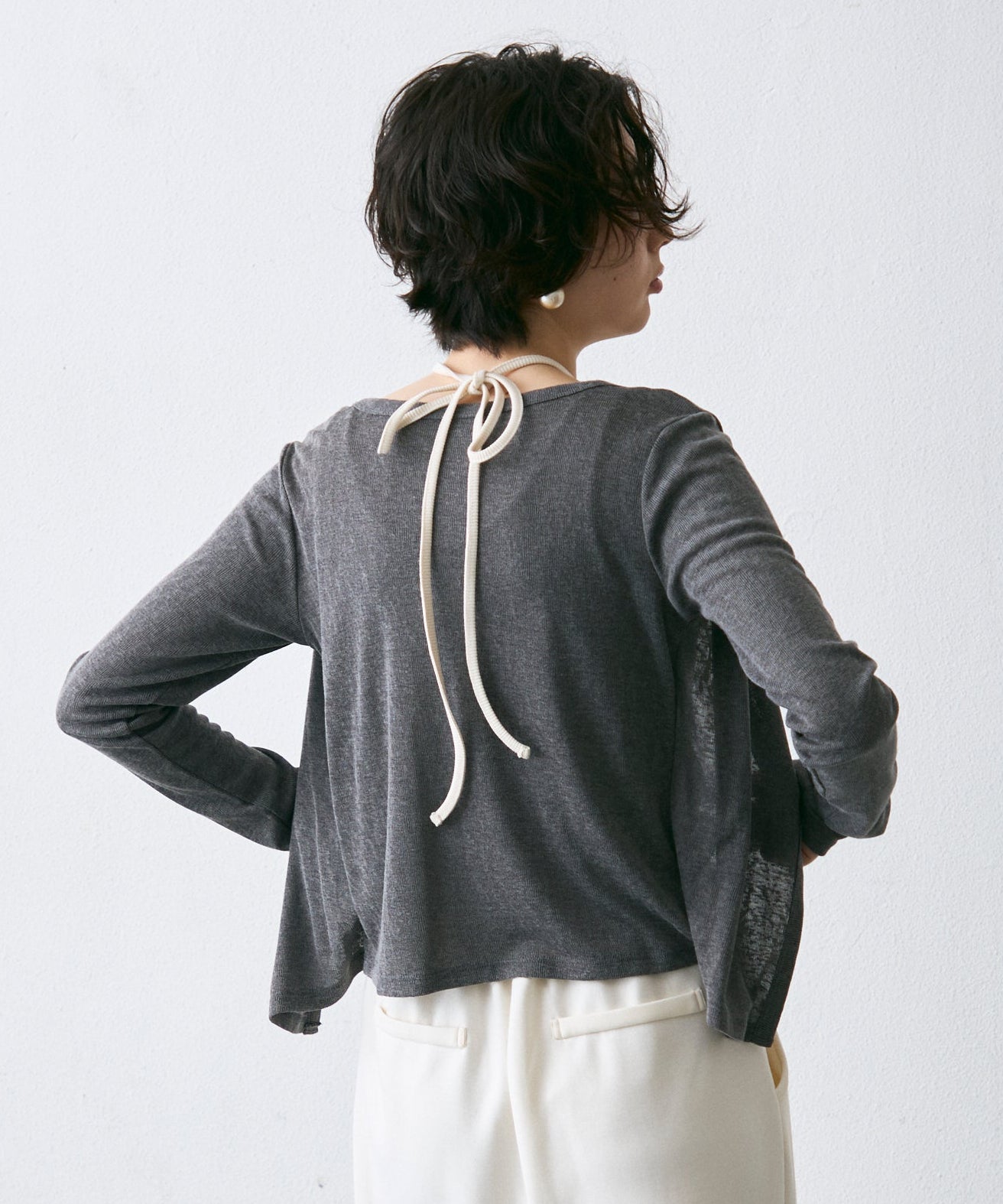 Vネックレイヤード風スラブカーディガン