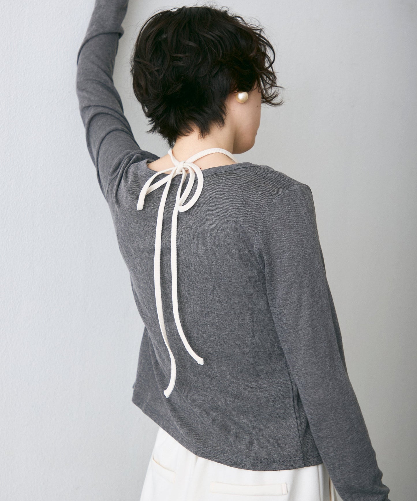 Vネックレイヤード風スラブカーディガン