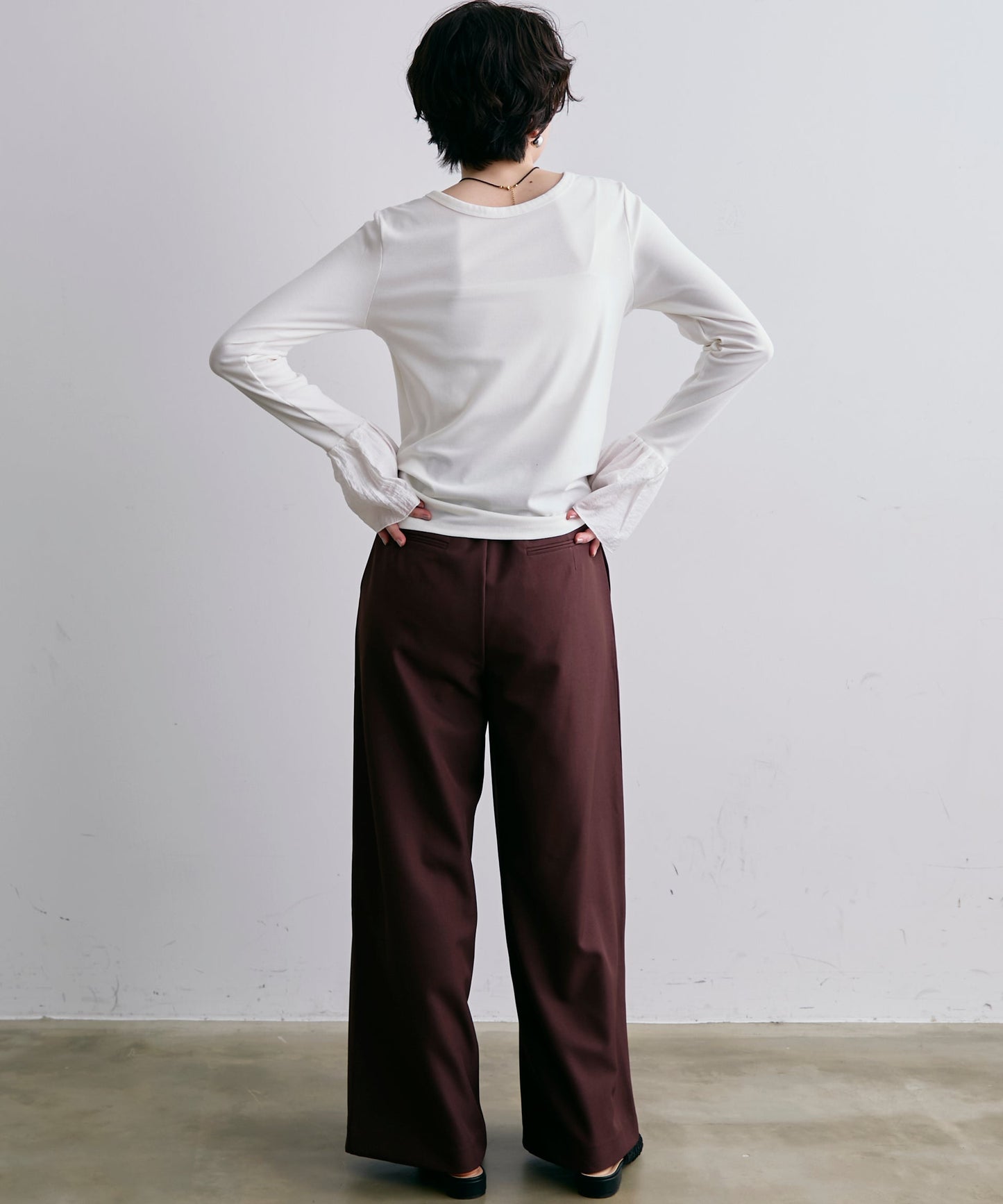 フライスリブ袖フリルヘンリーT