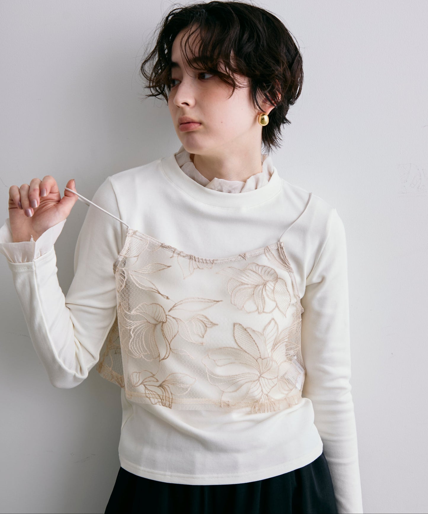 オーガンジーフリルレイヤード風カットソー