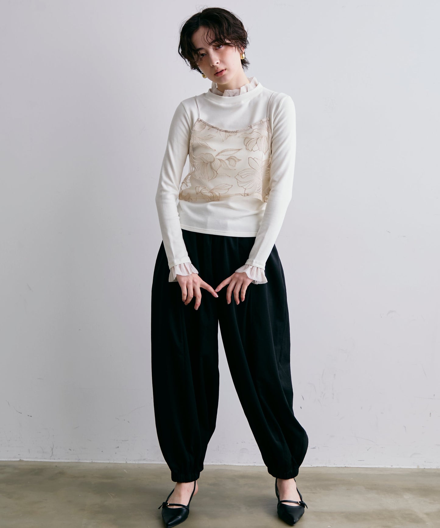 オーガンジーフリルレイヤード風カットソー