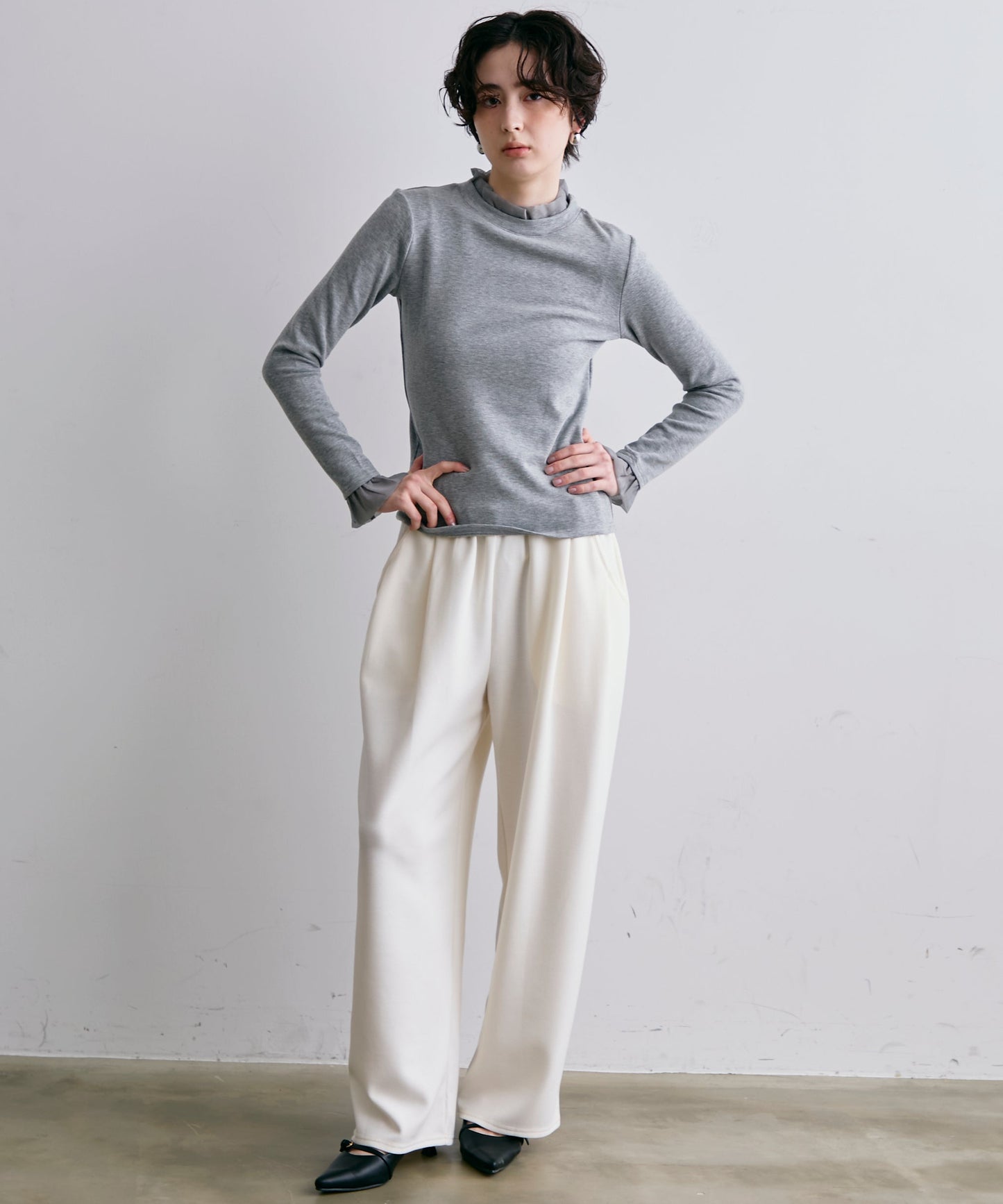 オーガンジーフリルレイヤード風カットソー