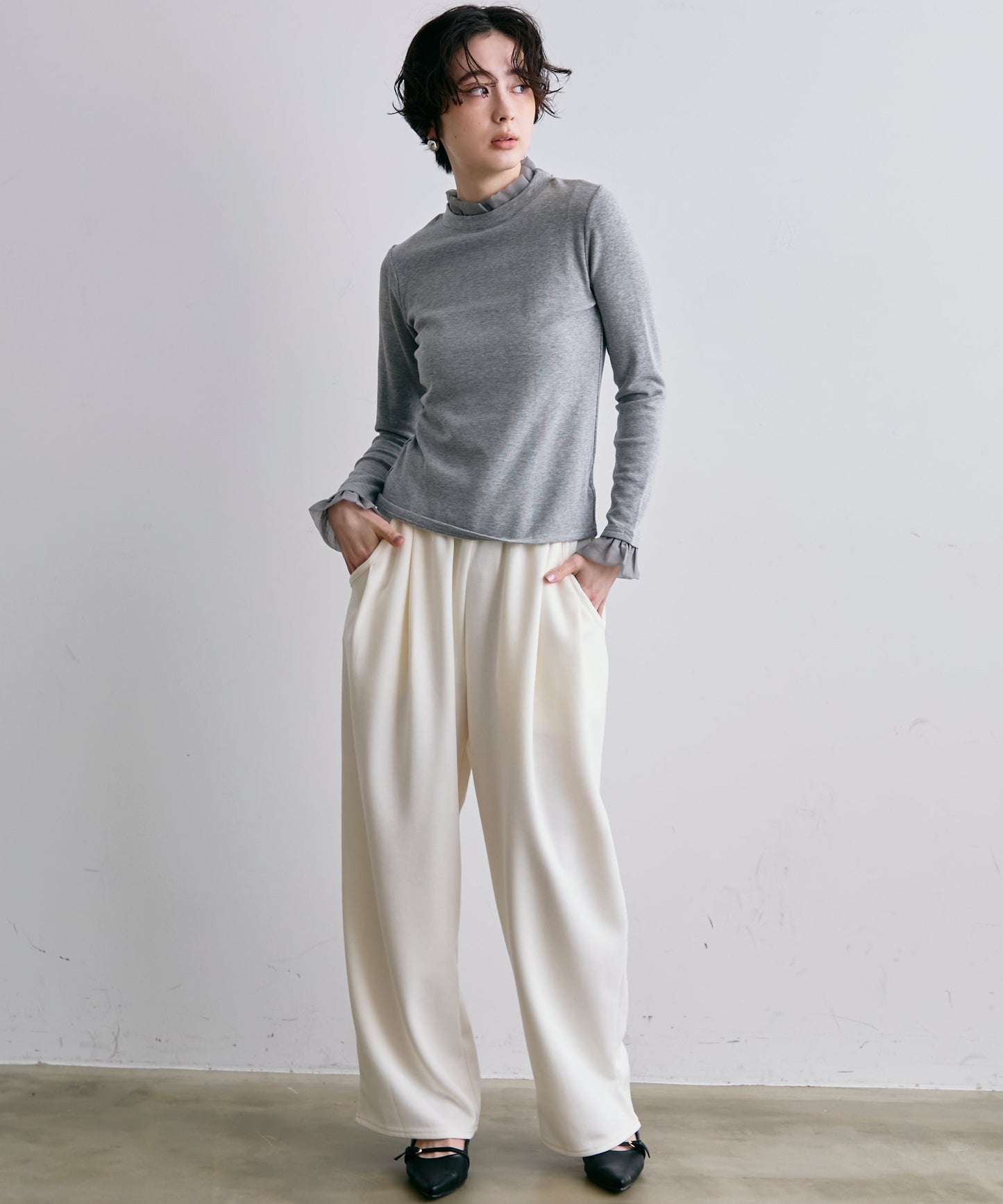 オーガンジーフリルレイヤード風カットソー