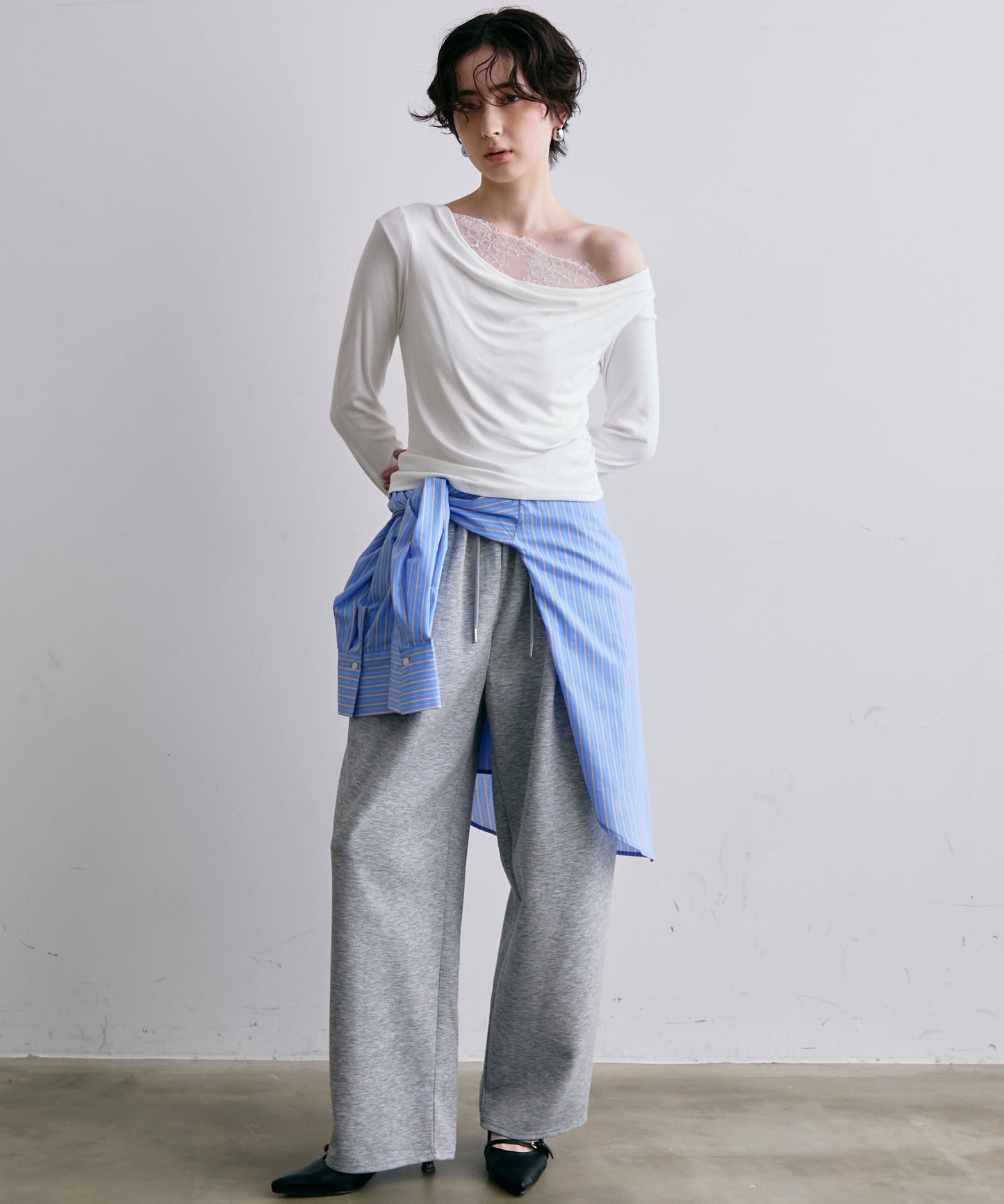 レースレイヤード風2wayドレープカットソー