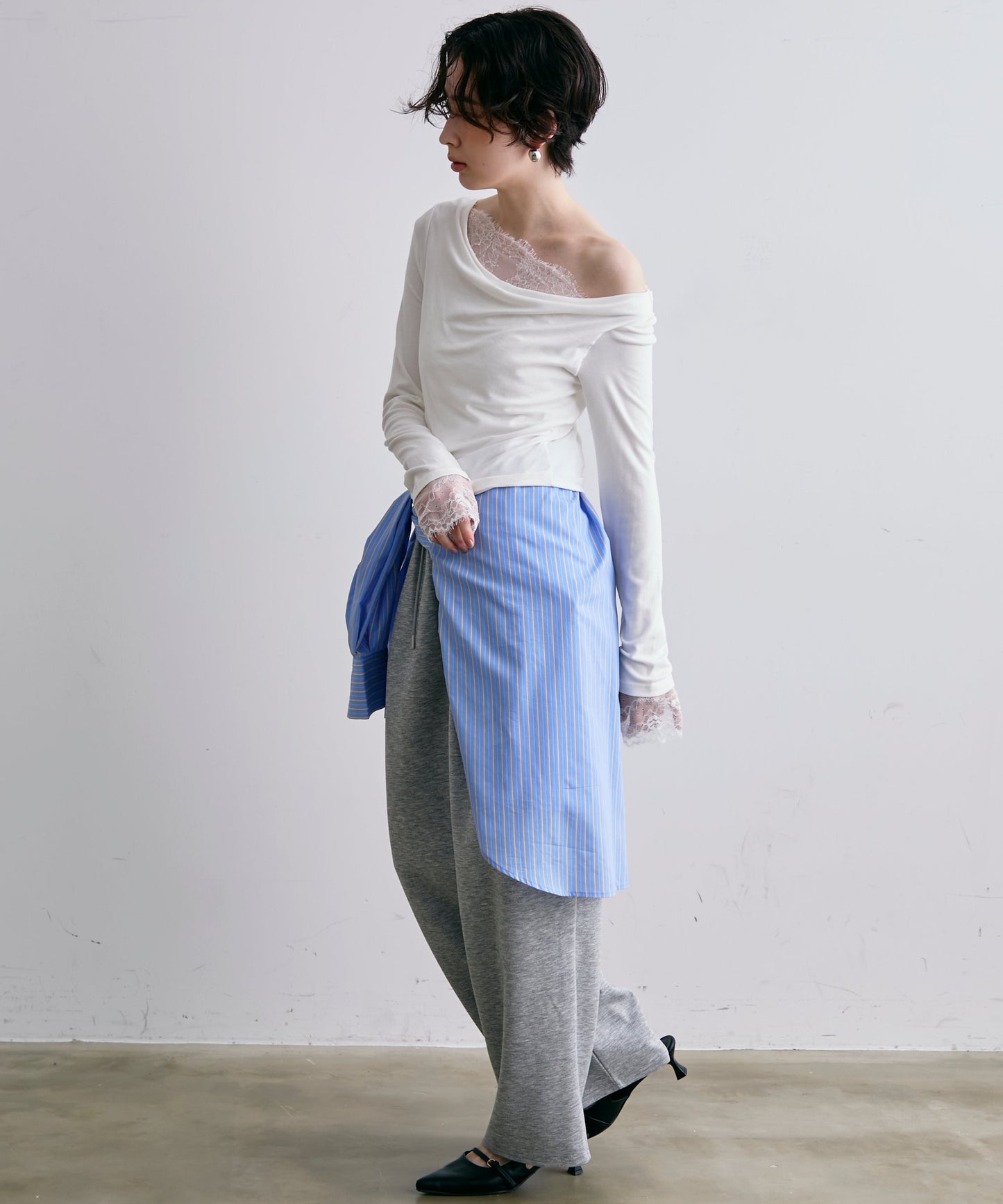 レースレイヤード風2wayドレープカットソー