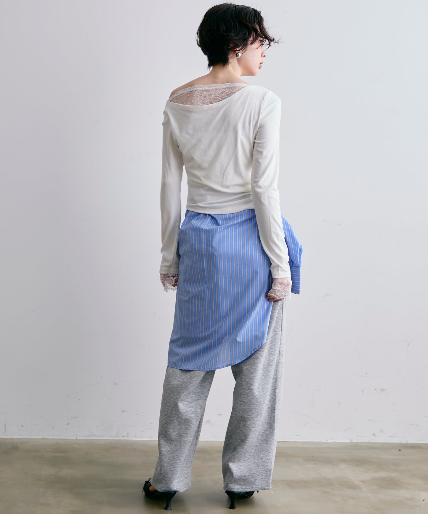 レースレイヤード風2wayドレープカットソー