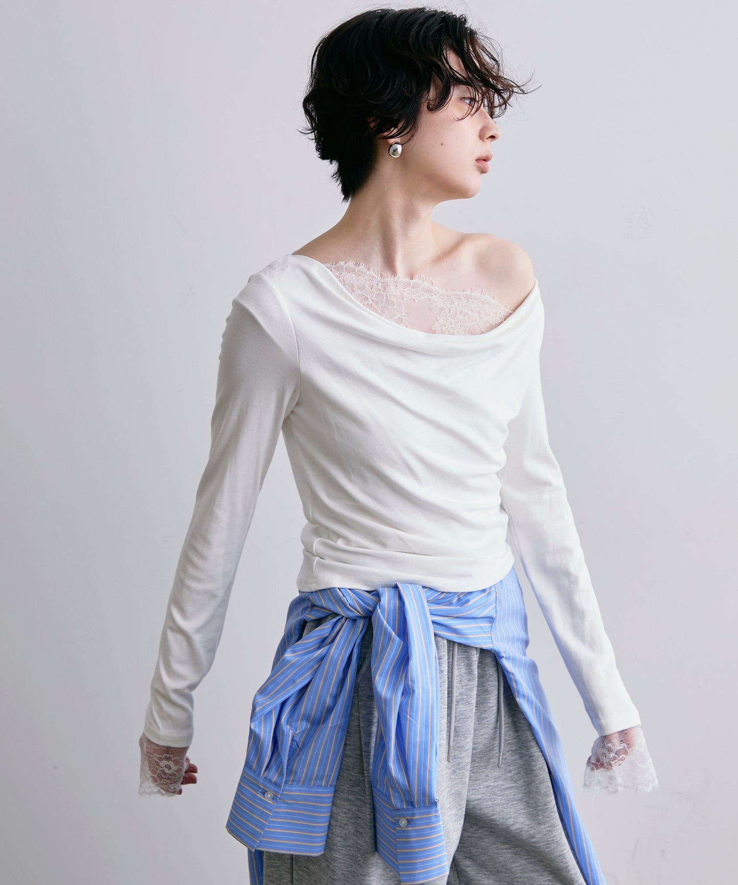 レースレイヤード風2wayドレープカットソー