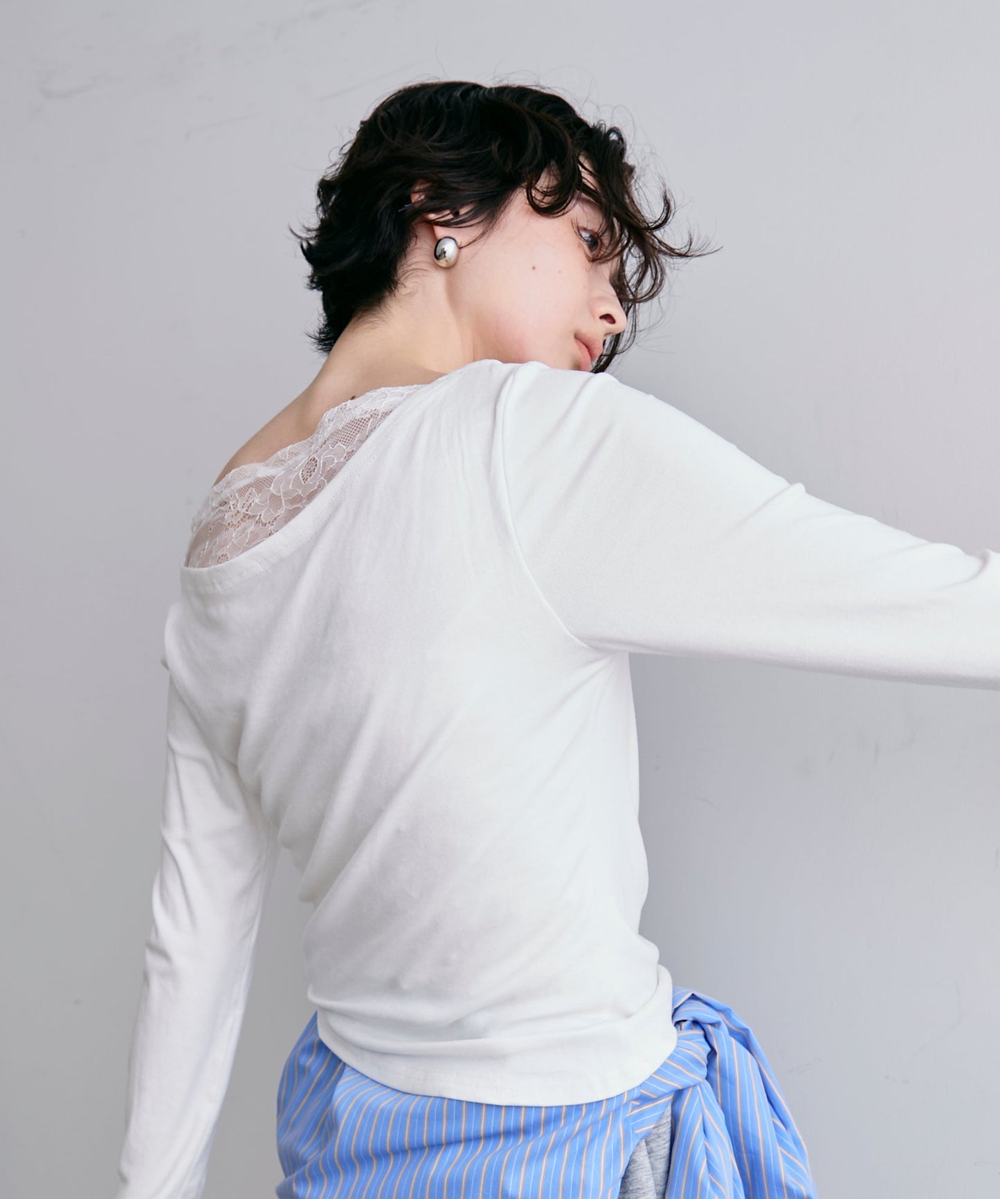 レースレイヤード風2wayドレープカットソー