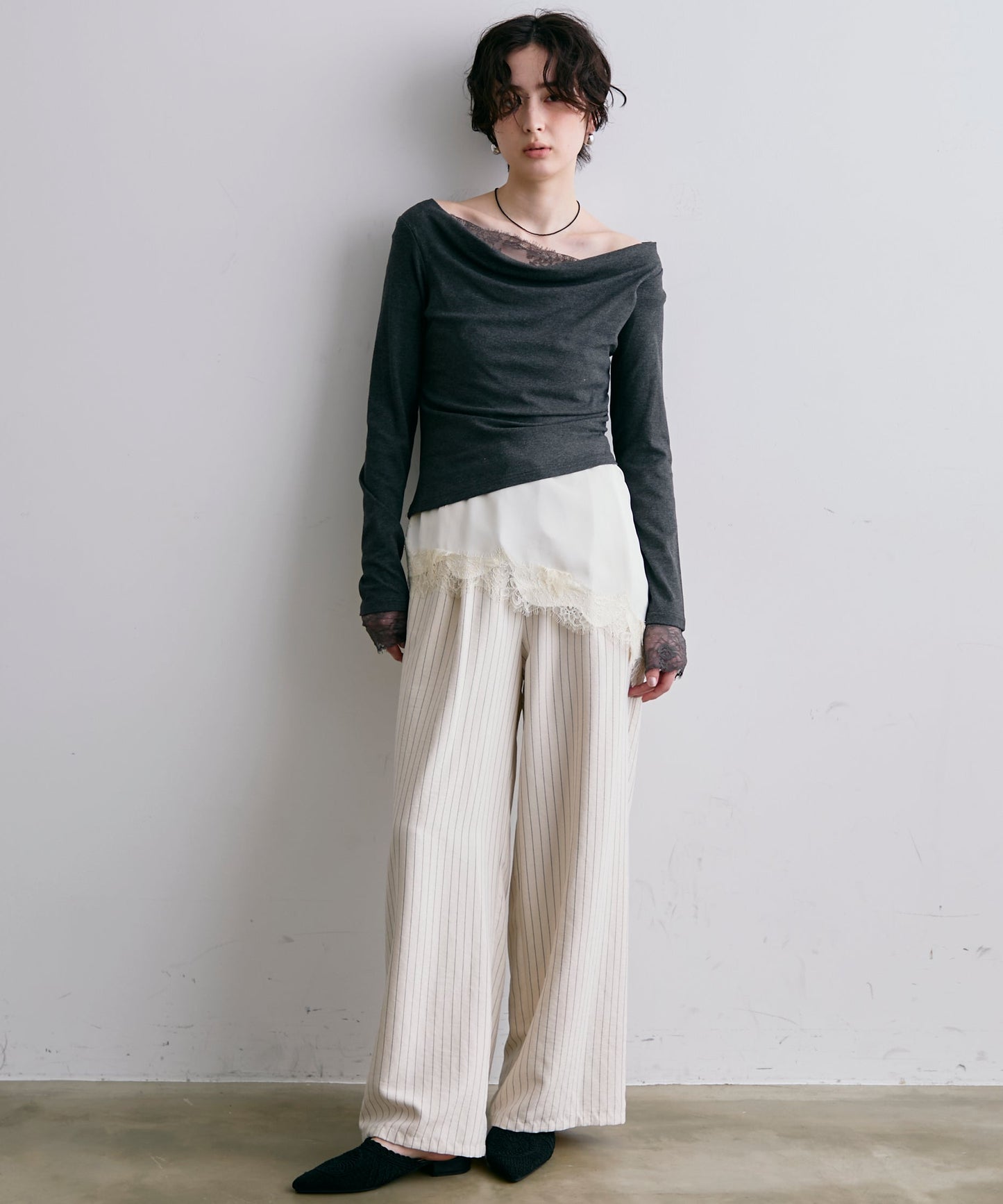 レースレイヤード風2wayドレープカットソー