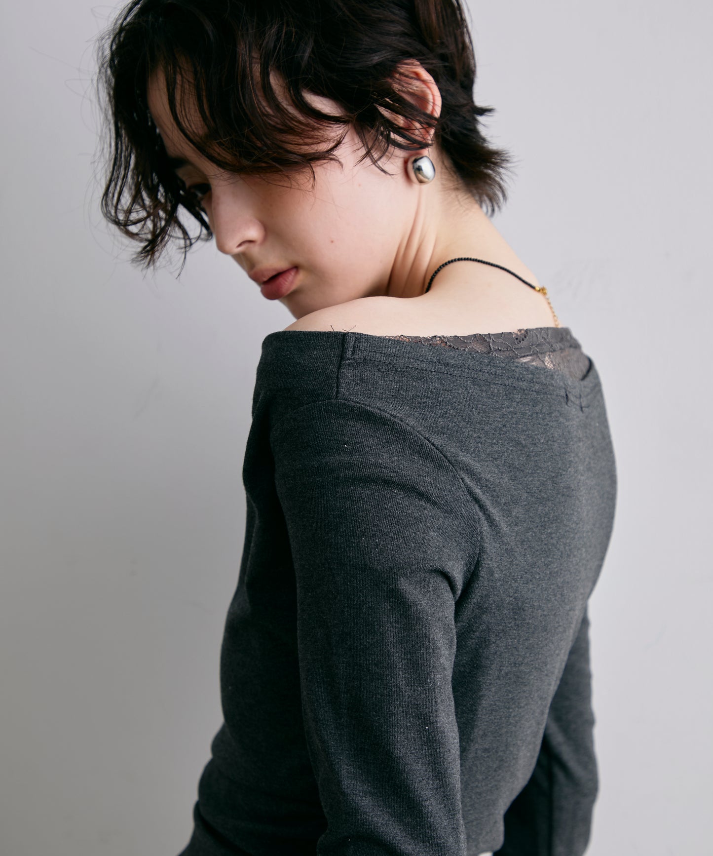 レースレイヤード風2wayドレープカットソー