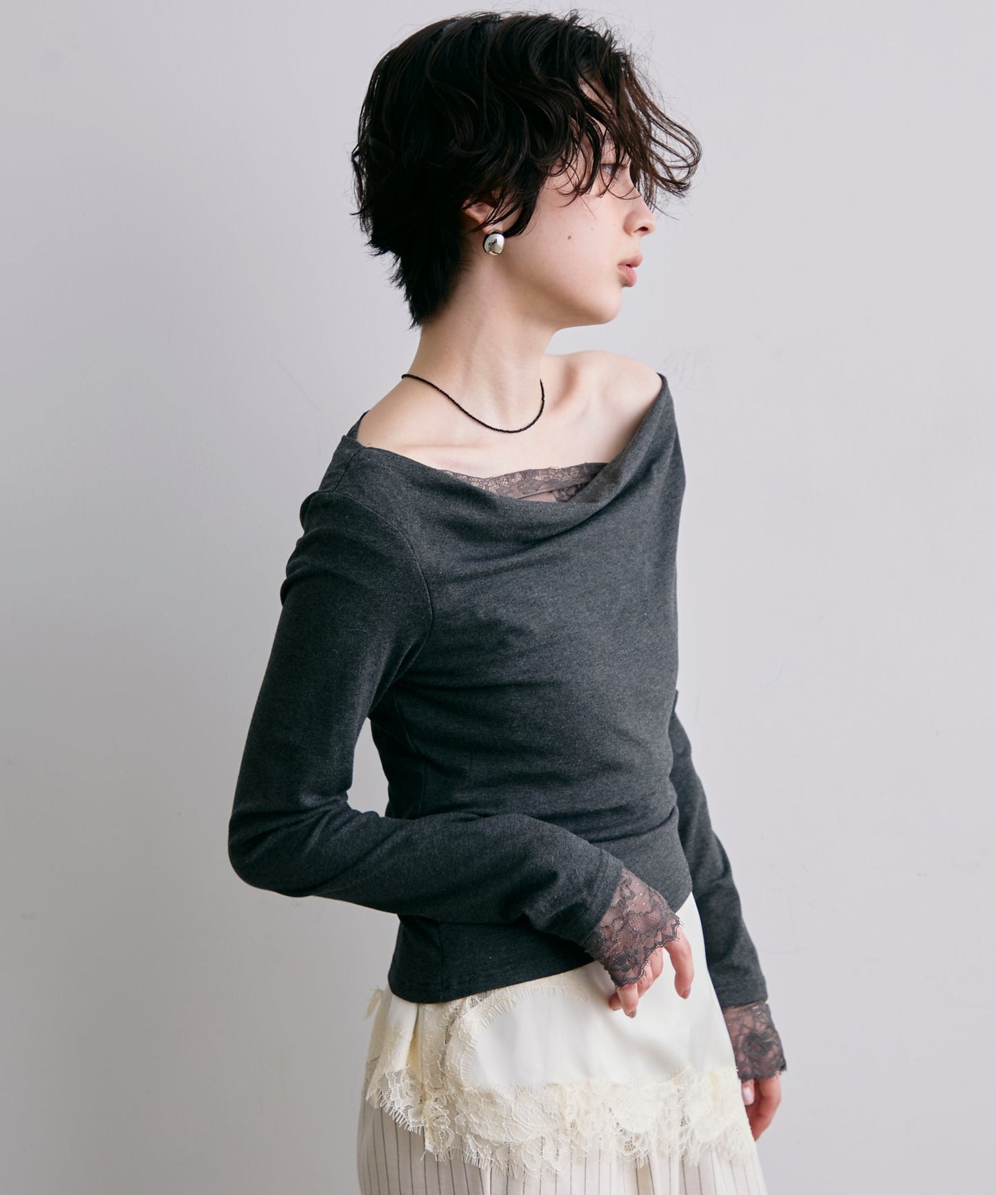 レースレイヤード風2wayドレープカットソー