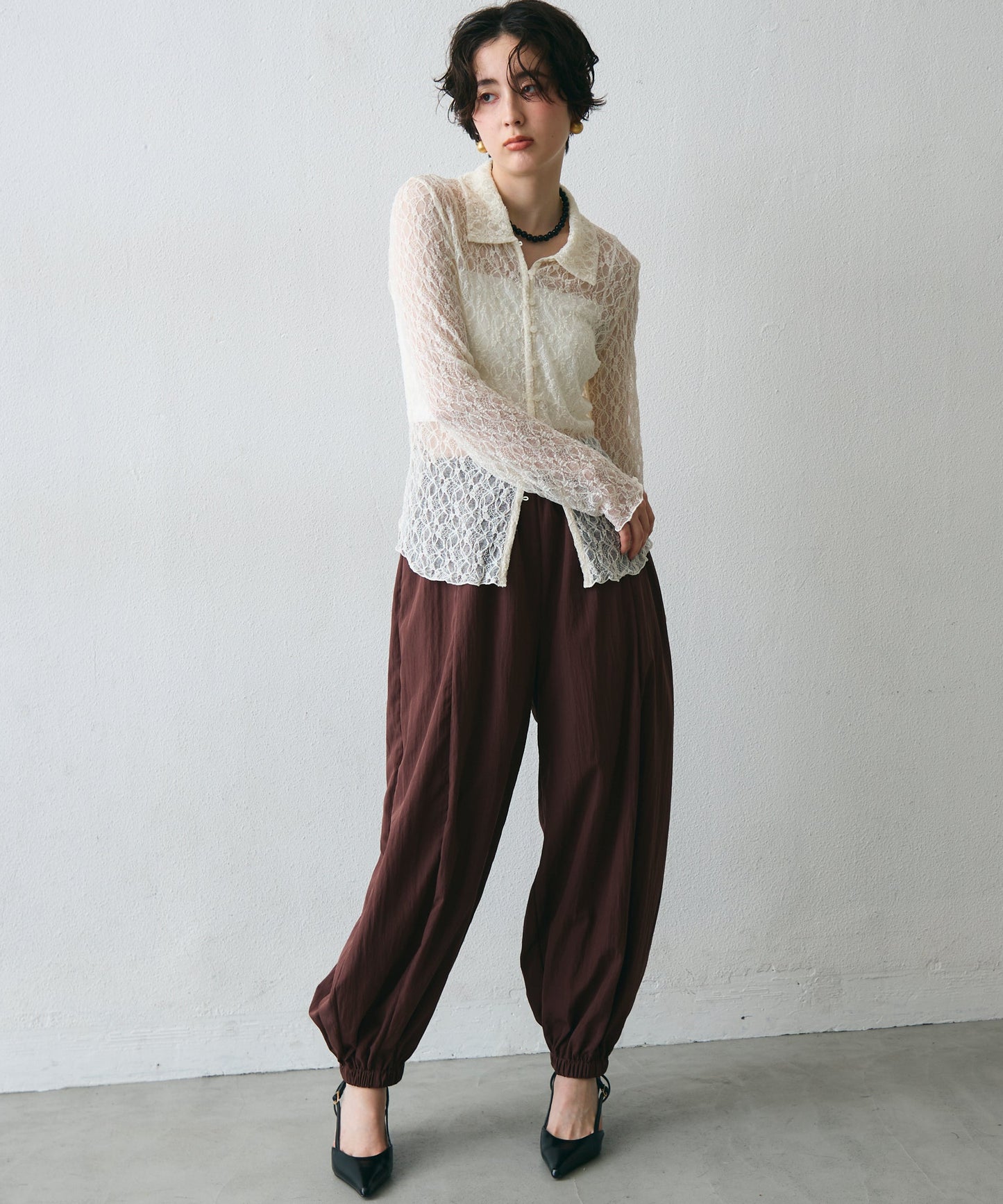 レースポロ襟シャツ