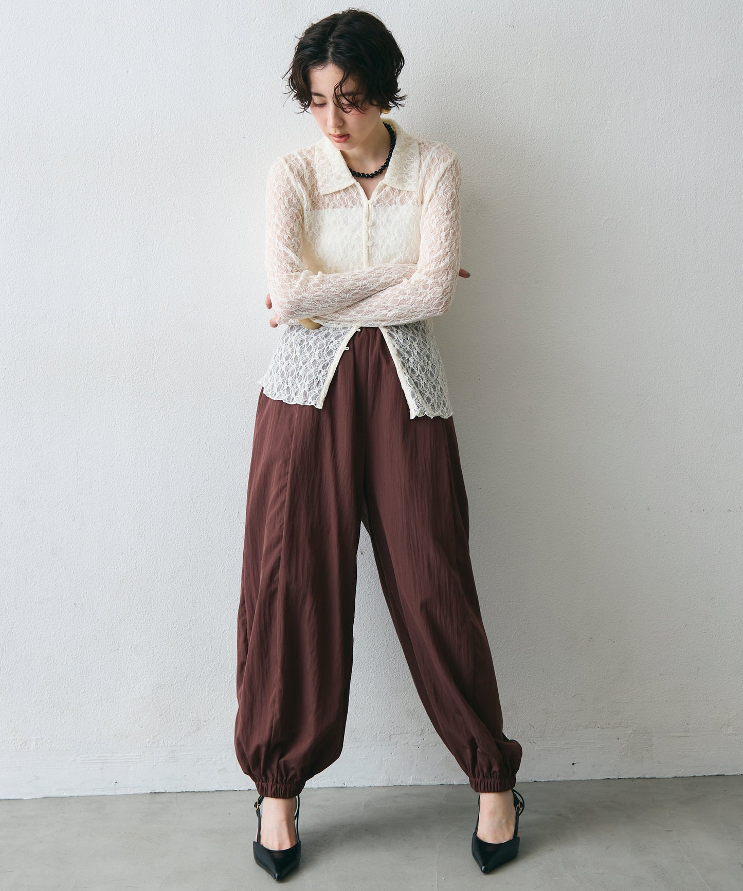 レースポロ襟シャツ