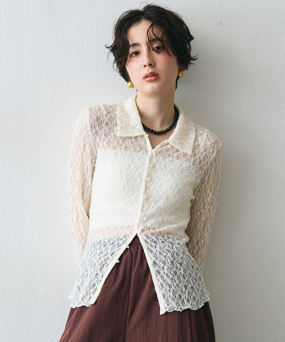 レースポロ襟シャツ