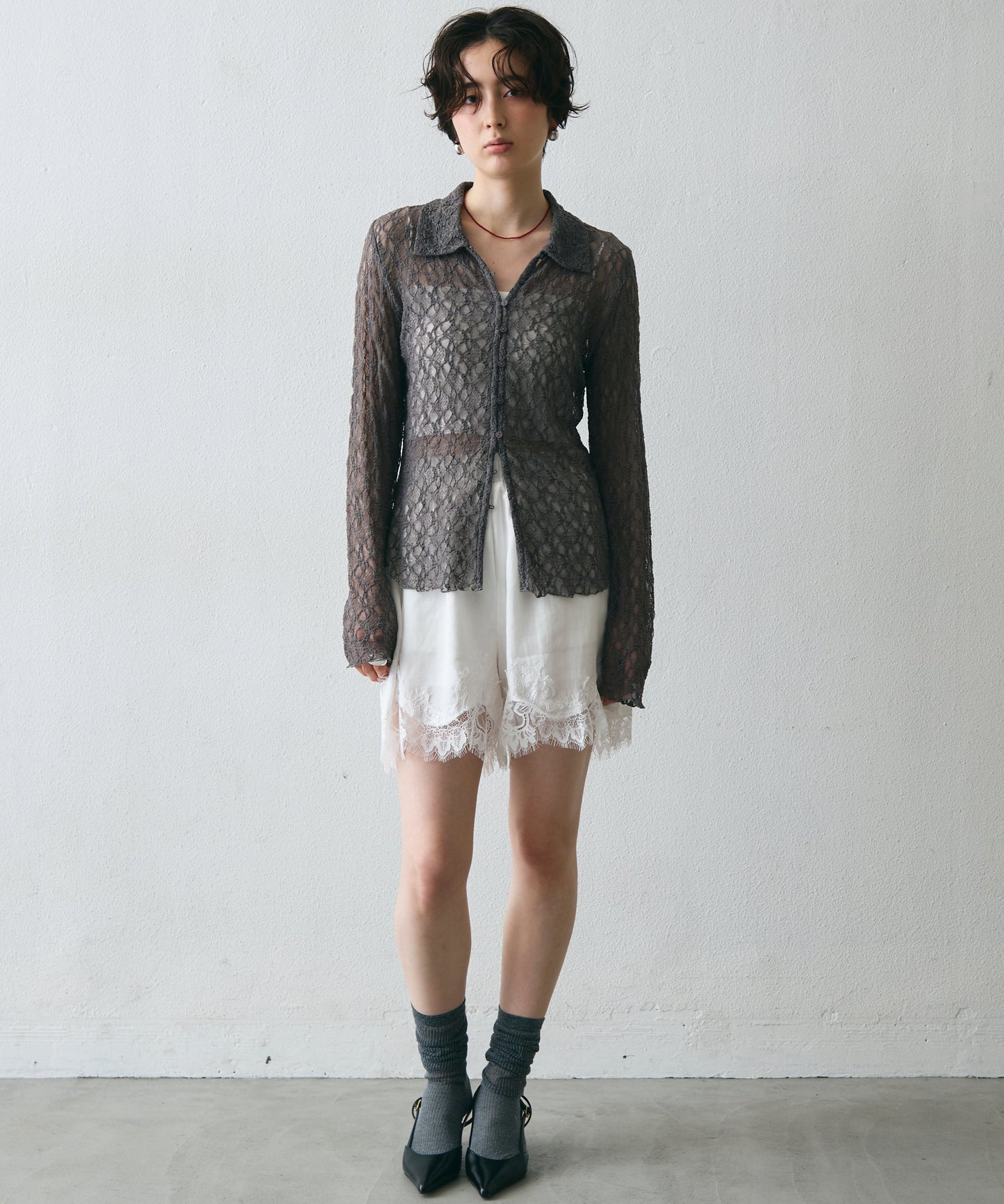 レースポロ襟シャツ