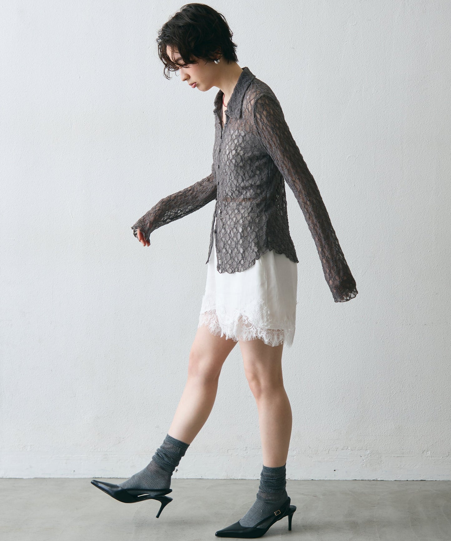 レースポロ襟シャツ