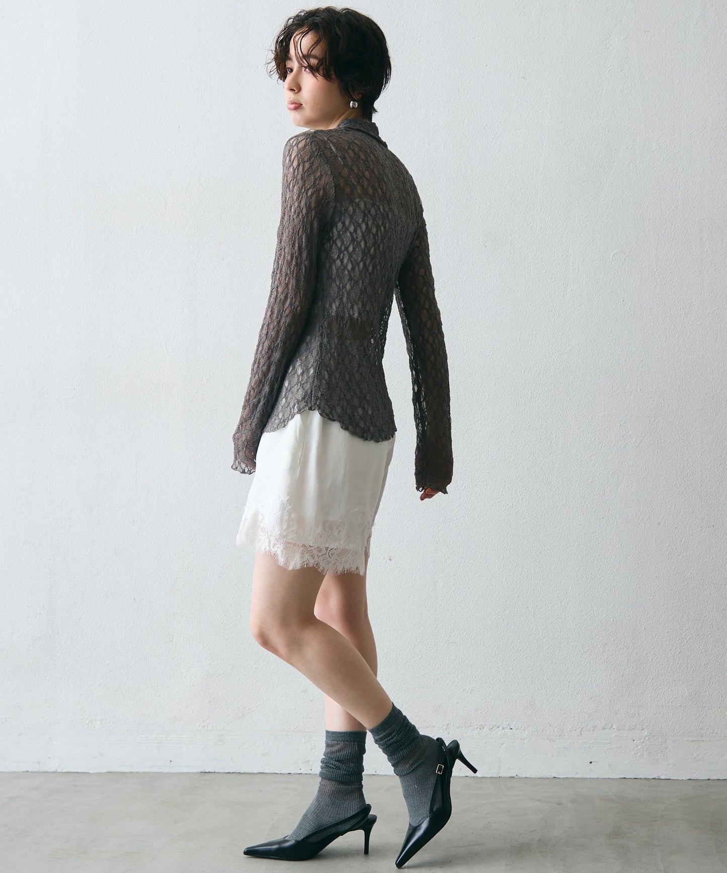 レースポロ襟シャツ