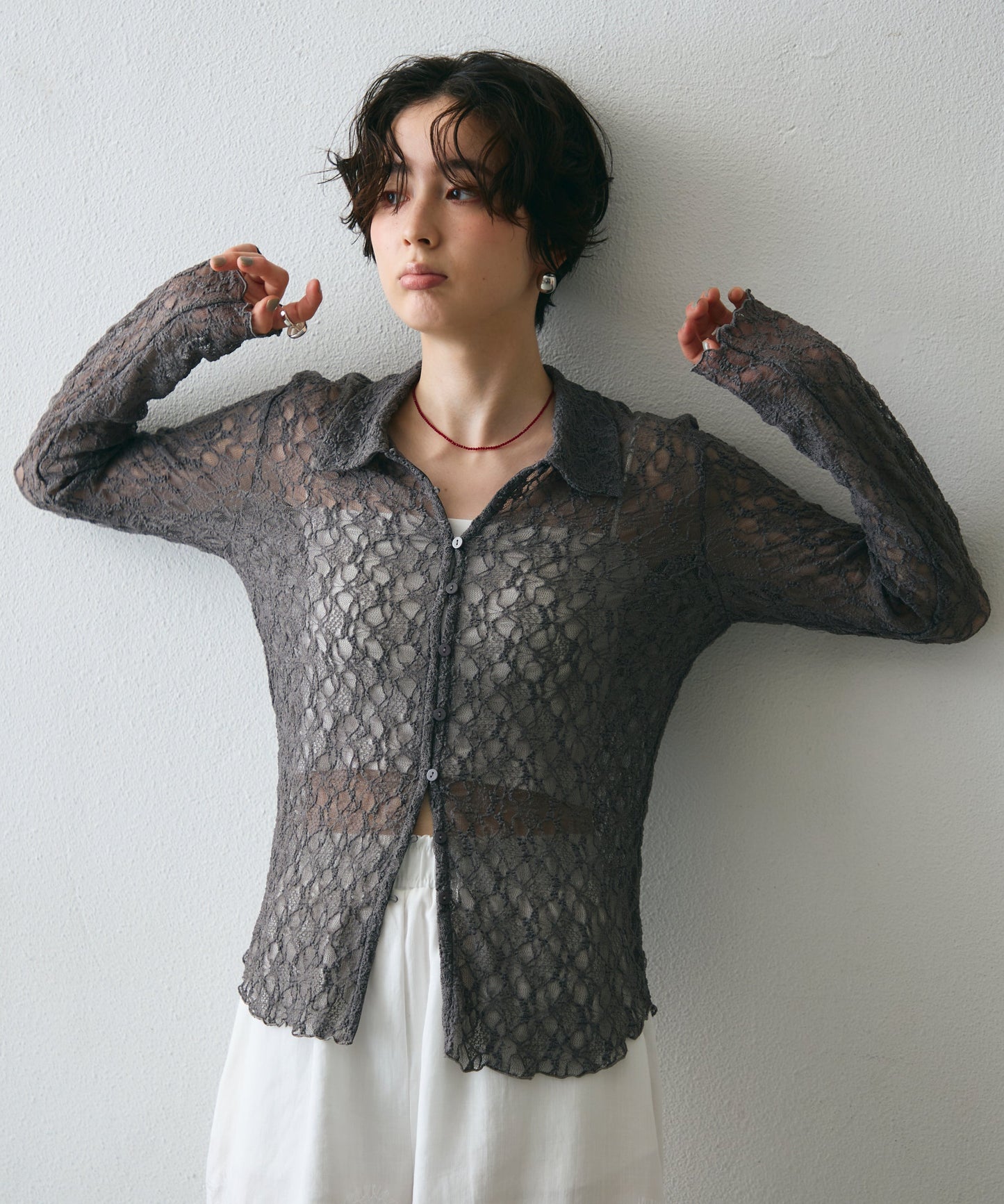 レースポロ襟シャツ