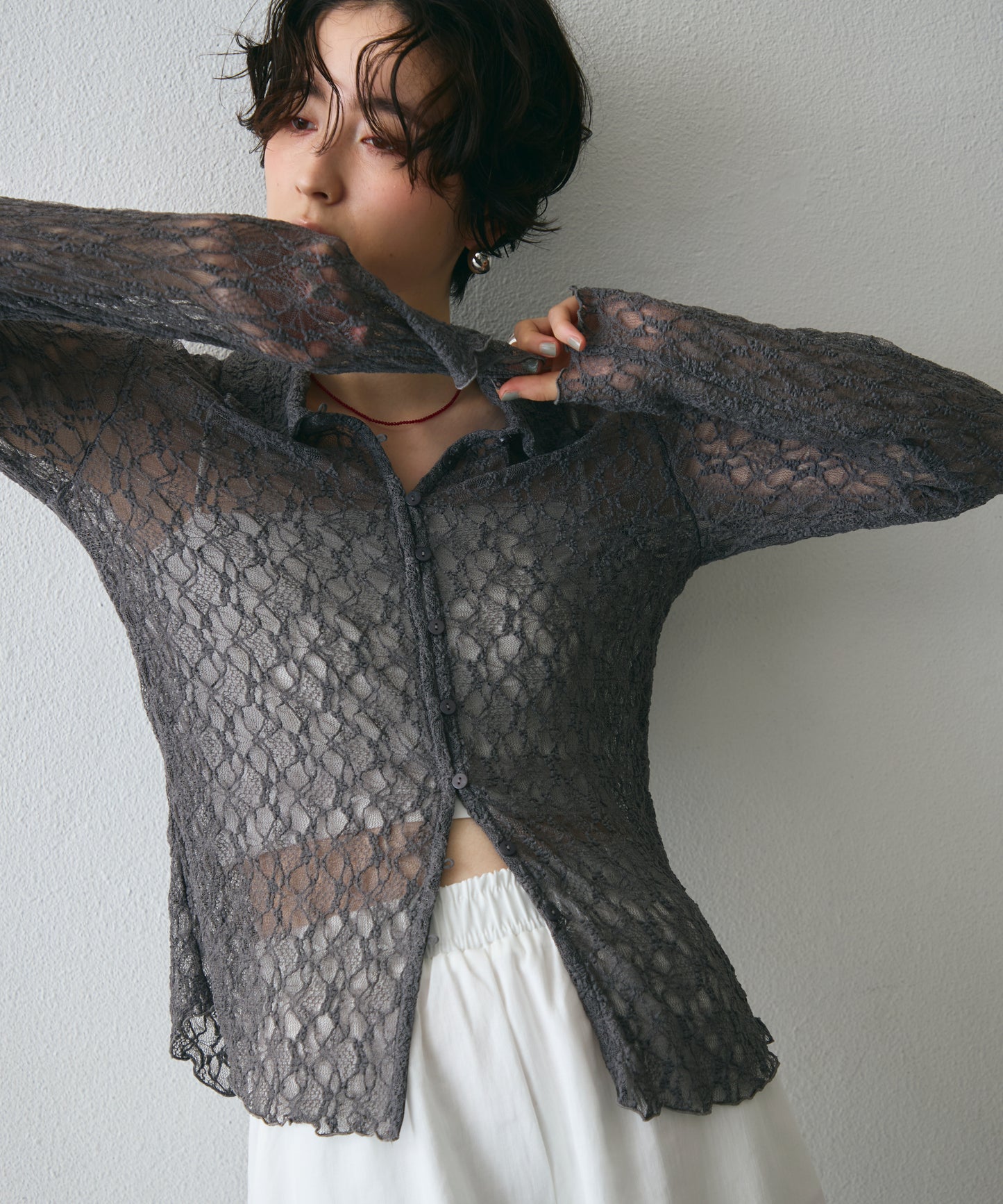 レースポロ襟シャツ