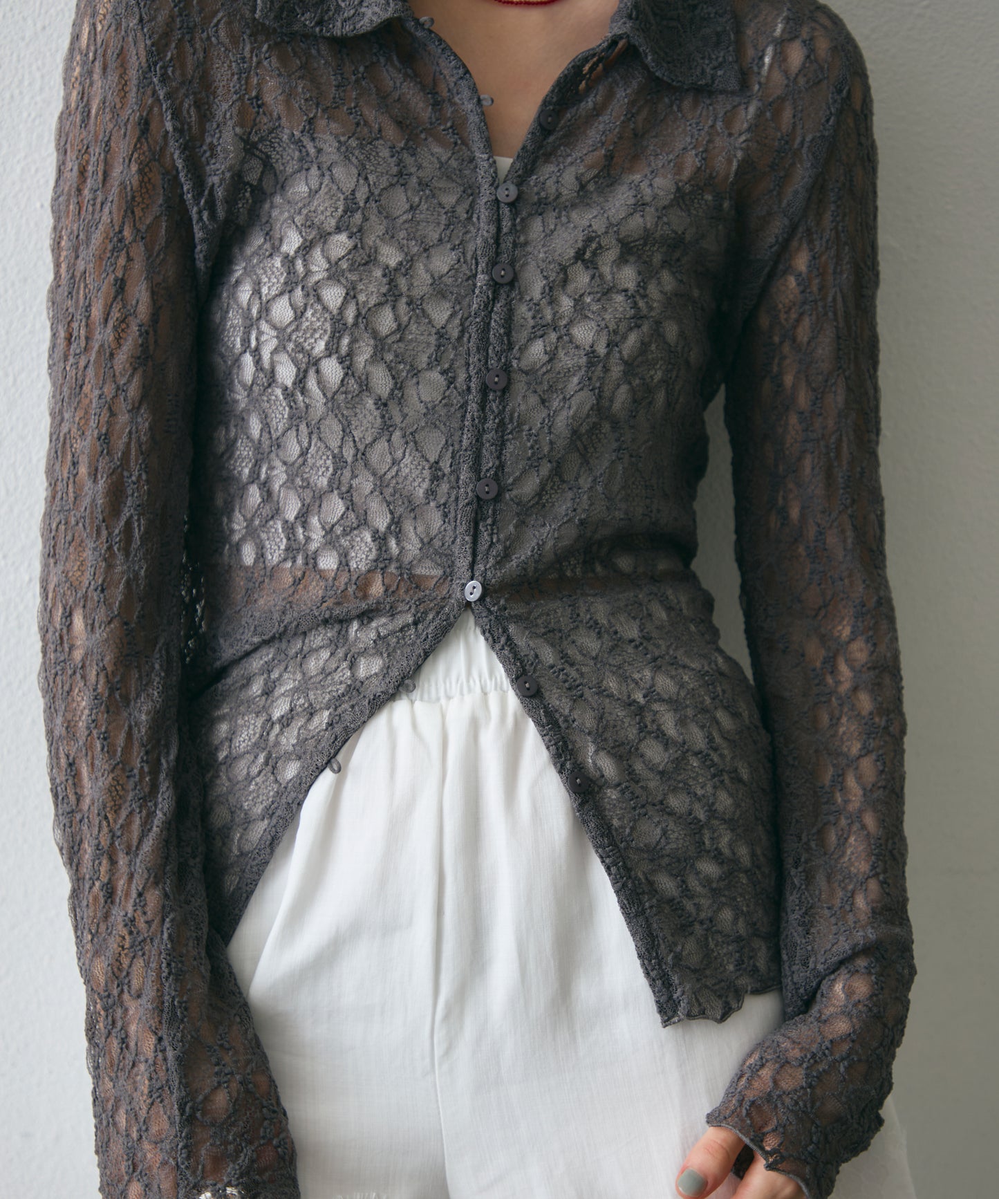 レースポロ襟シャツ