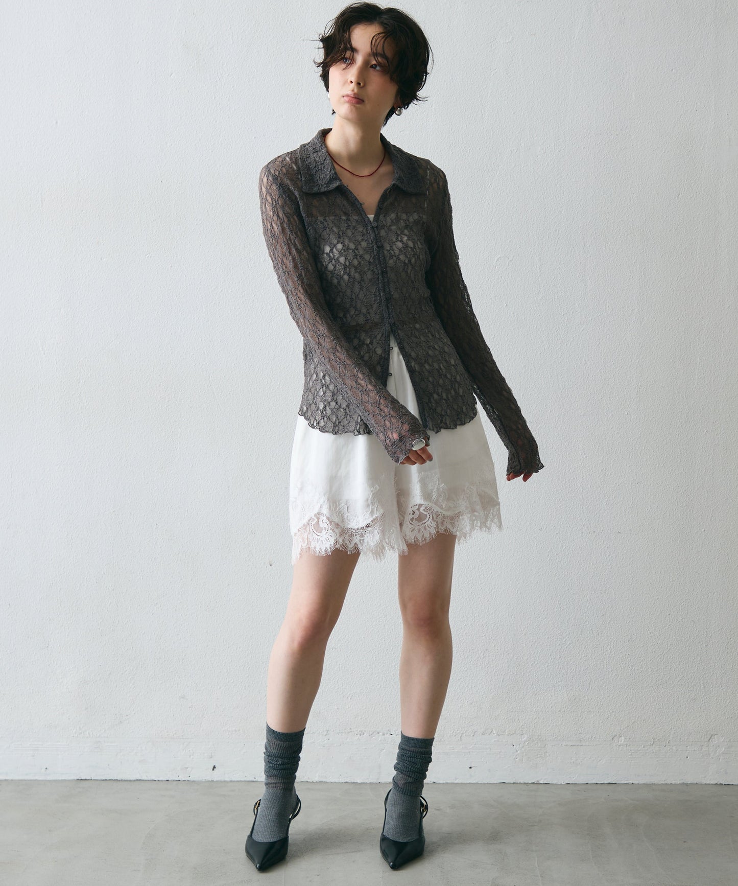 レースポロ襟シャツ