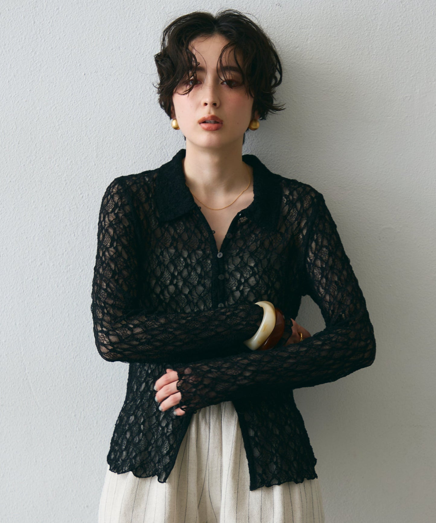 レースポロ襟シャツ