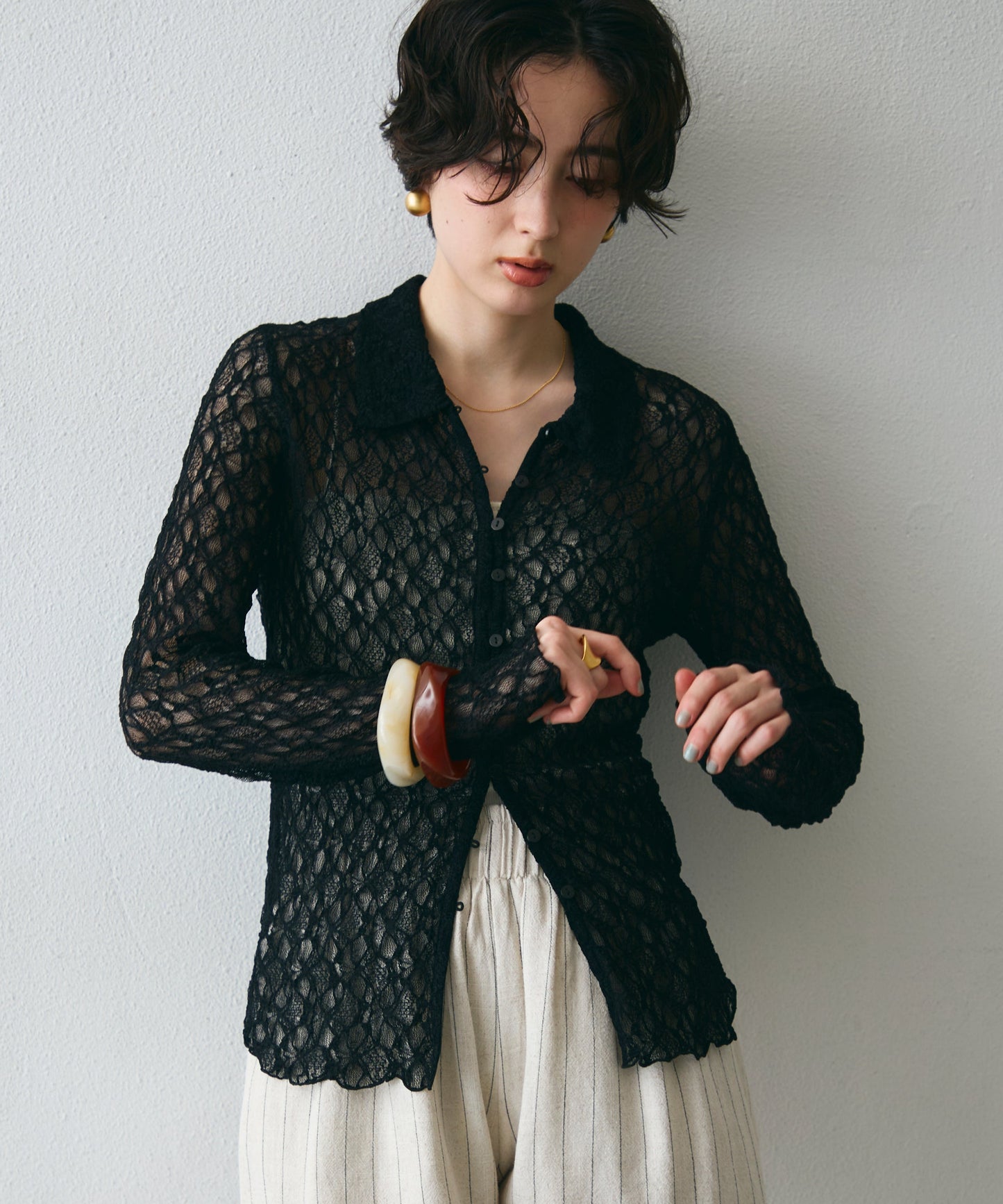 レースポロ襟シャツ