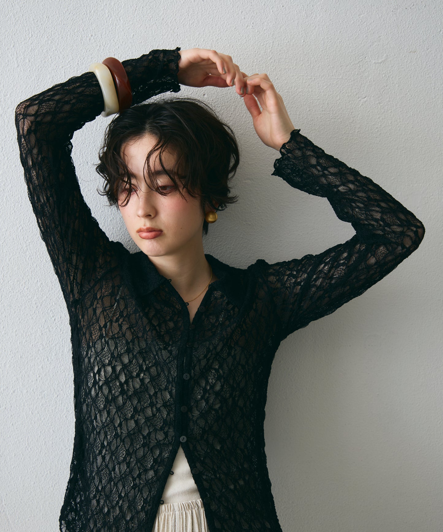 レースポロ襟シャツ