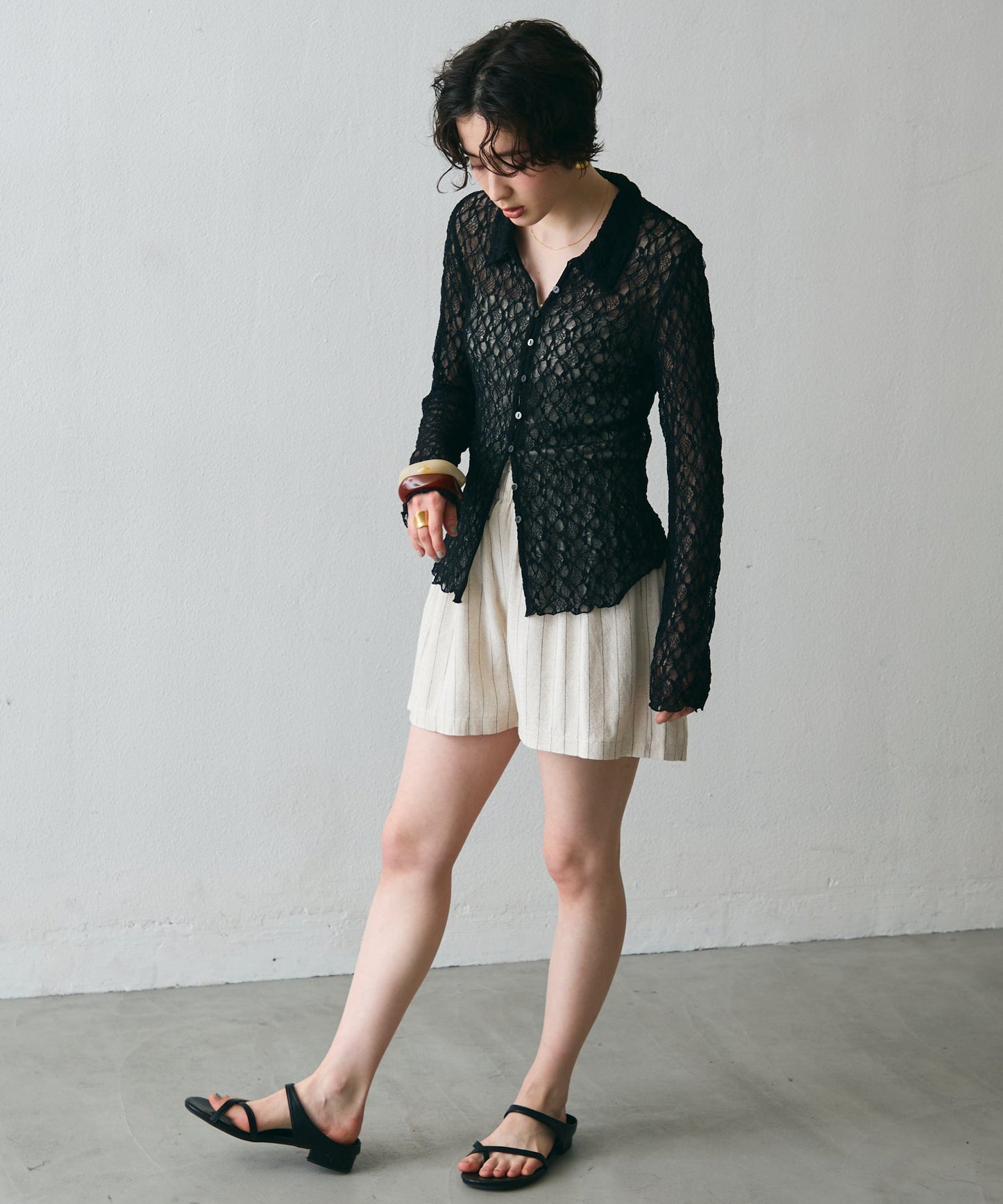 レースポロ襟シャツ