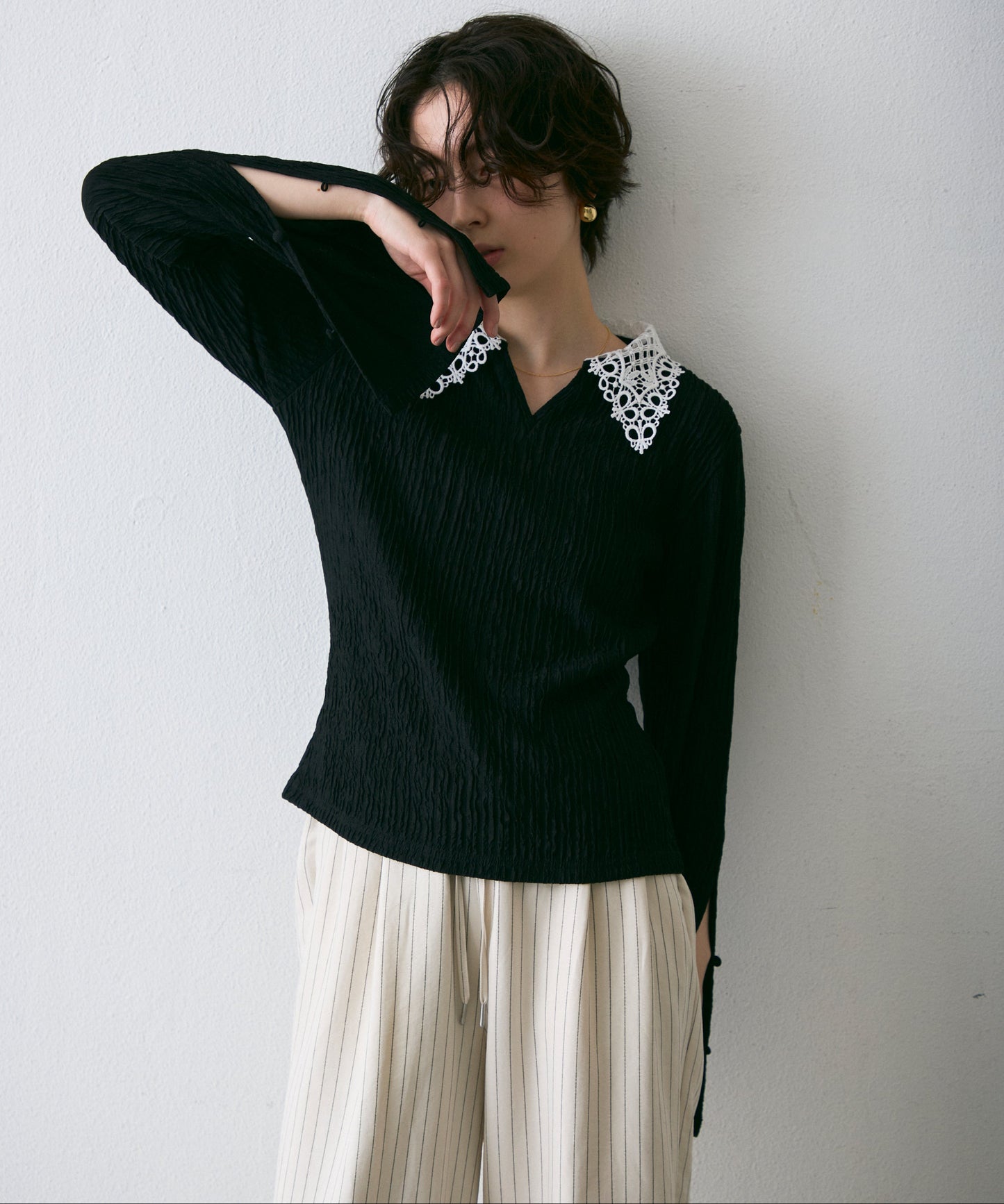 ワッシャーレース衿ロンT