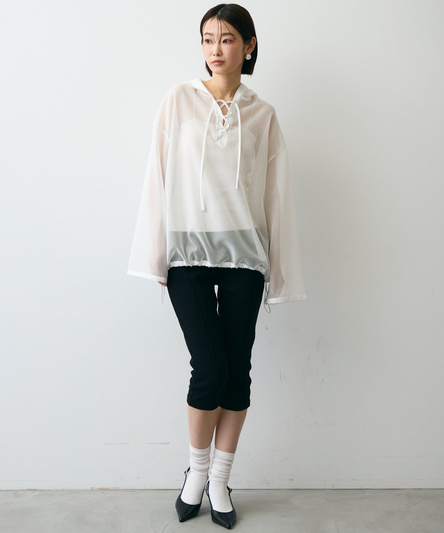 メッシュカットソーフーディープルオーバー