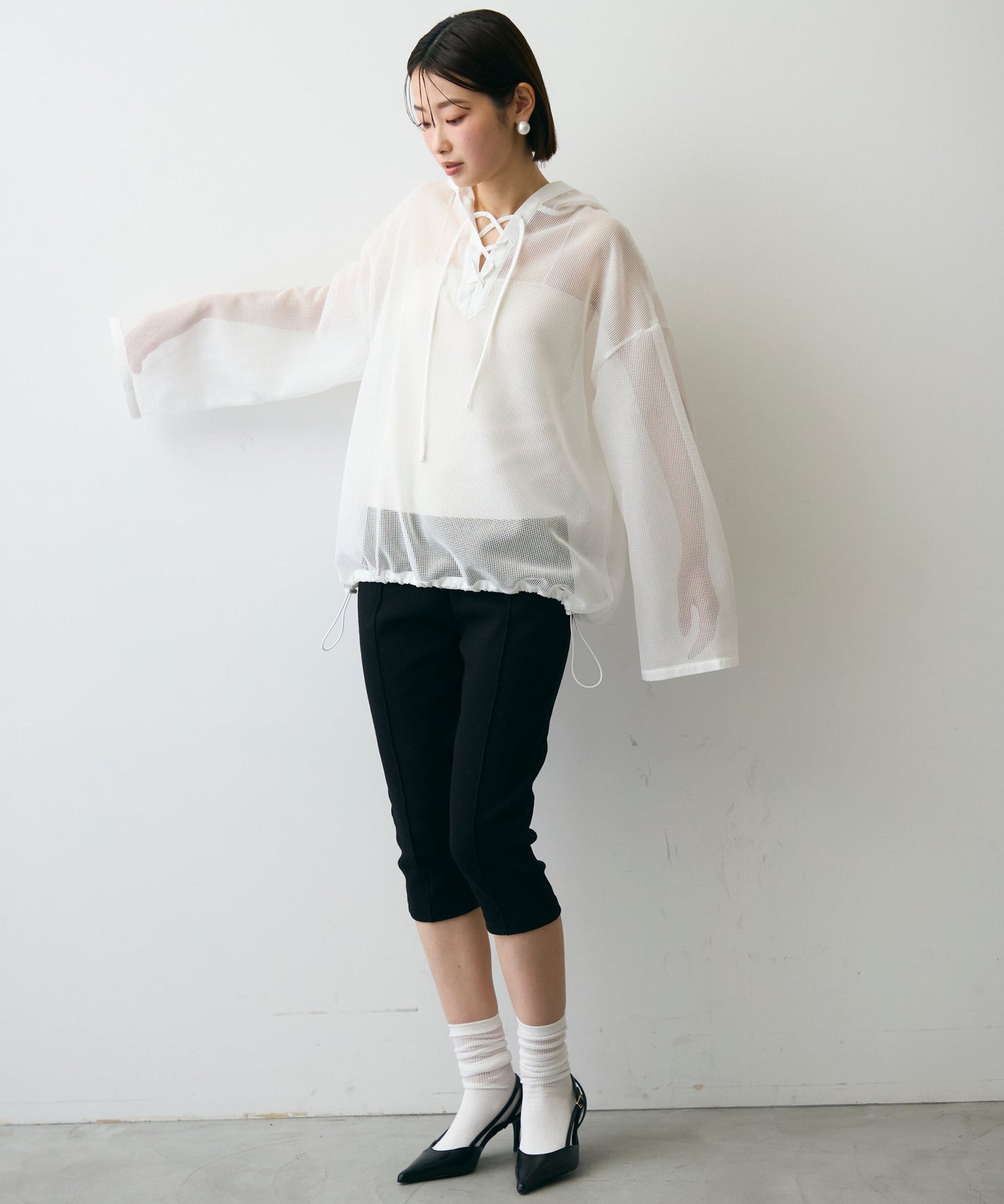 メッシュカットソーフーディープルオーバー