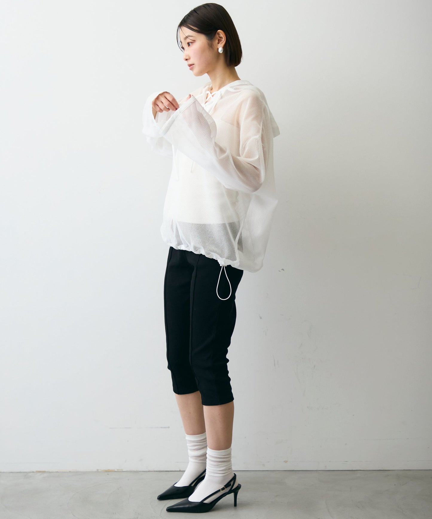 メッシュカットソーフーディープルオーバー