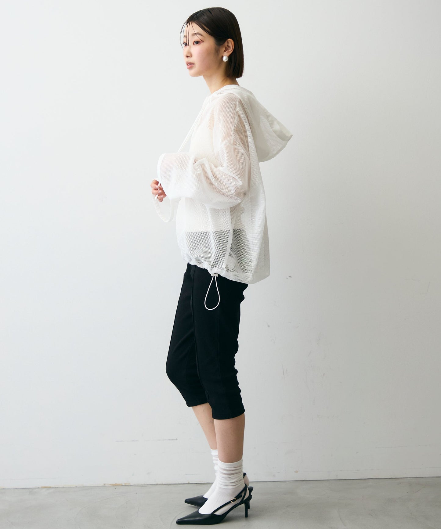 メッシュカットソーフーディープルオーバー