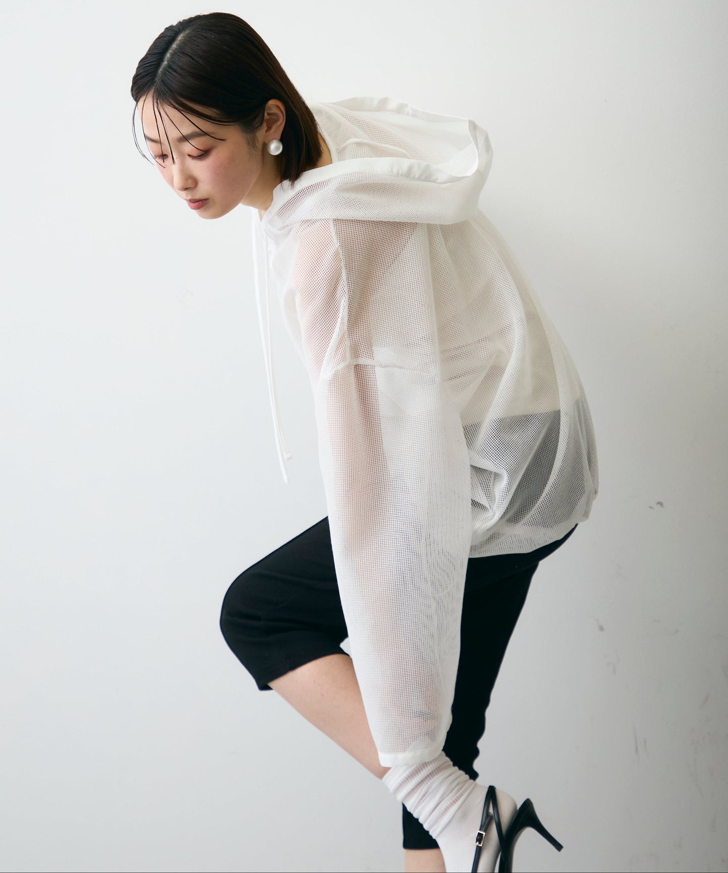 メッシュカットソーフーディープルオーバー