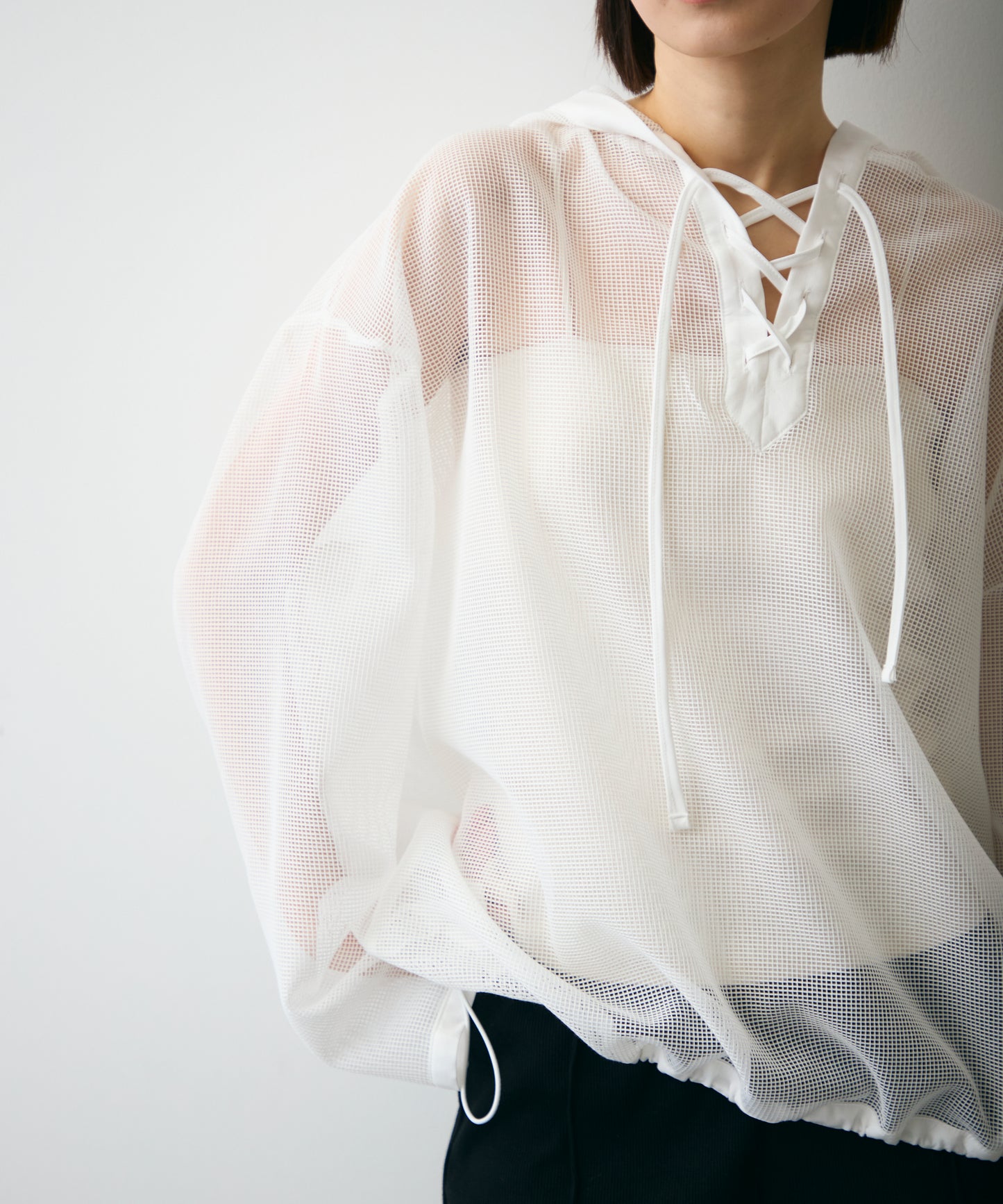 メッシュカットソーフーディープルオーバー