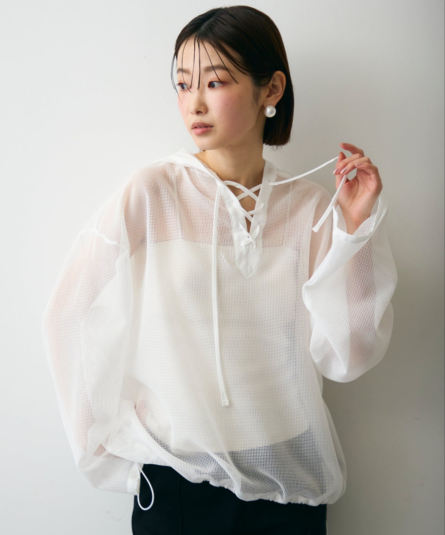 メッシュカットソーフーディープルオーバー