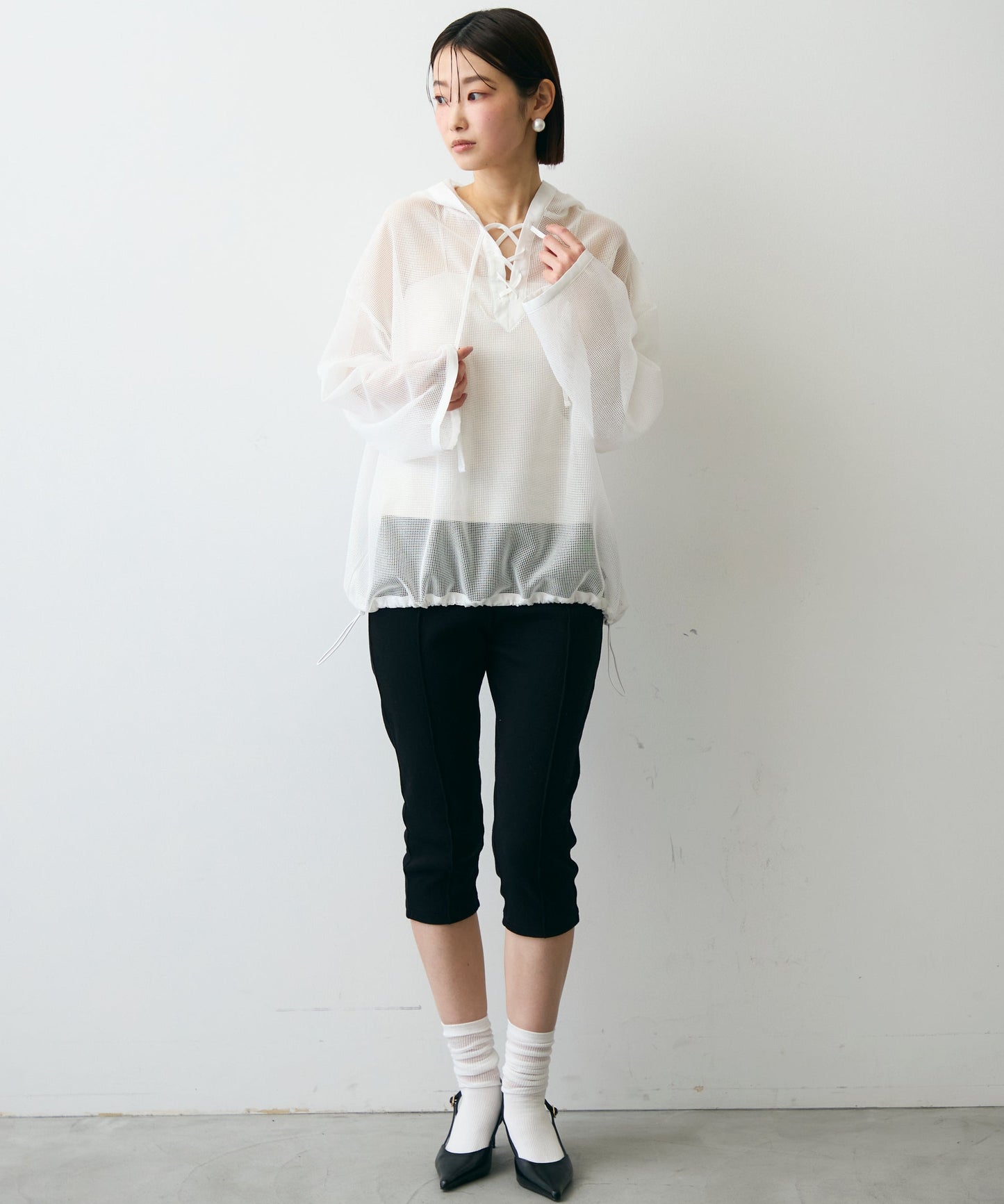 メッシュカットソーフーディープルオーバー