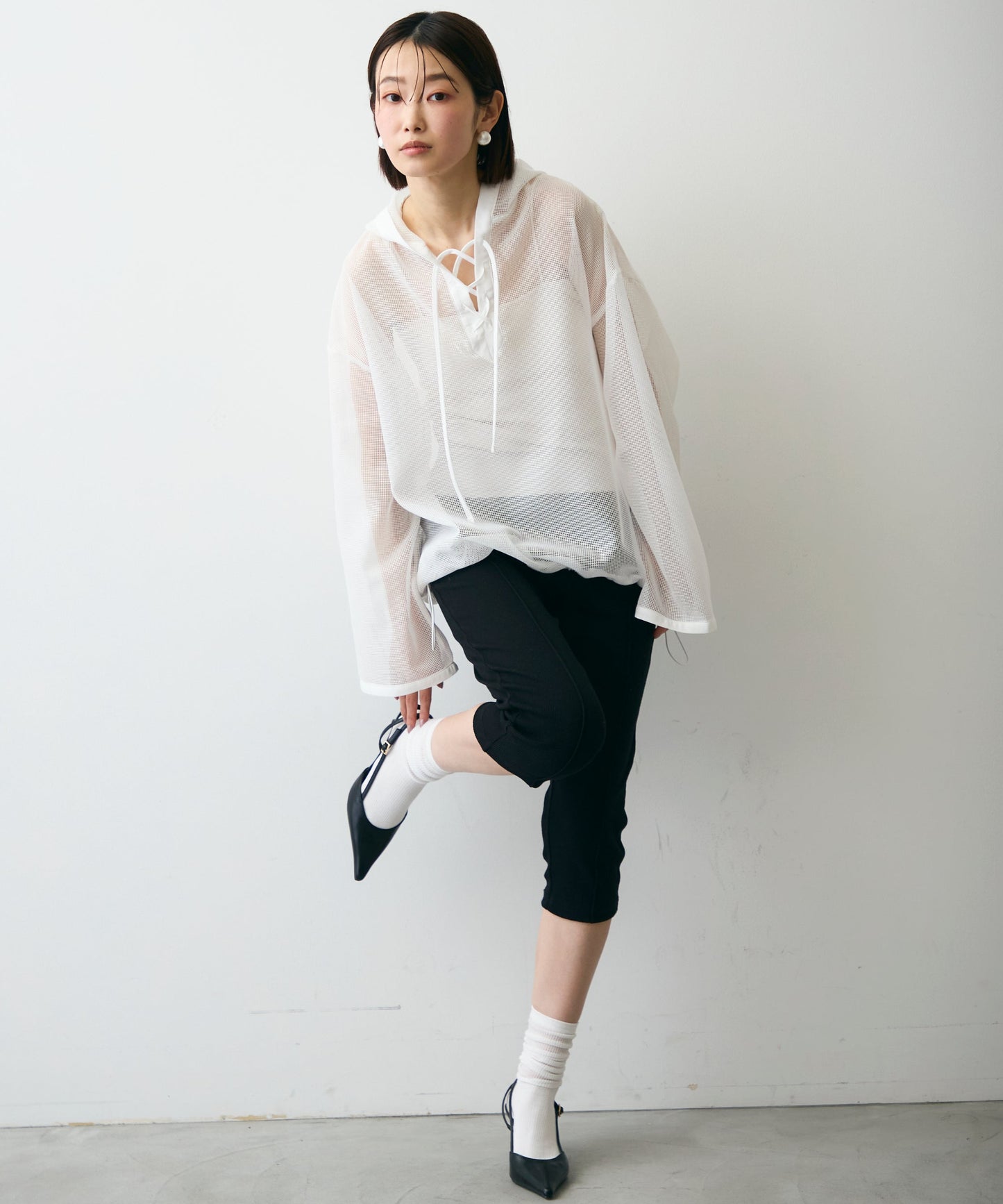 メッシュカットソーフーディープルオーバー