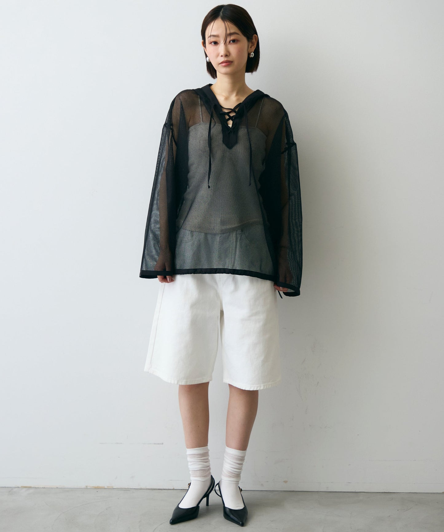 メッシュカットソーフーディープルオーバー