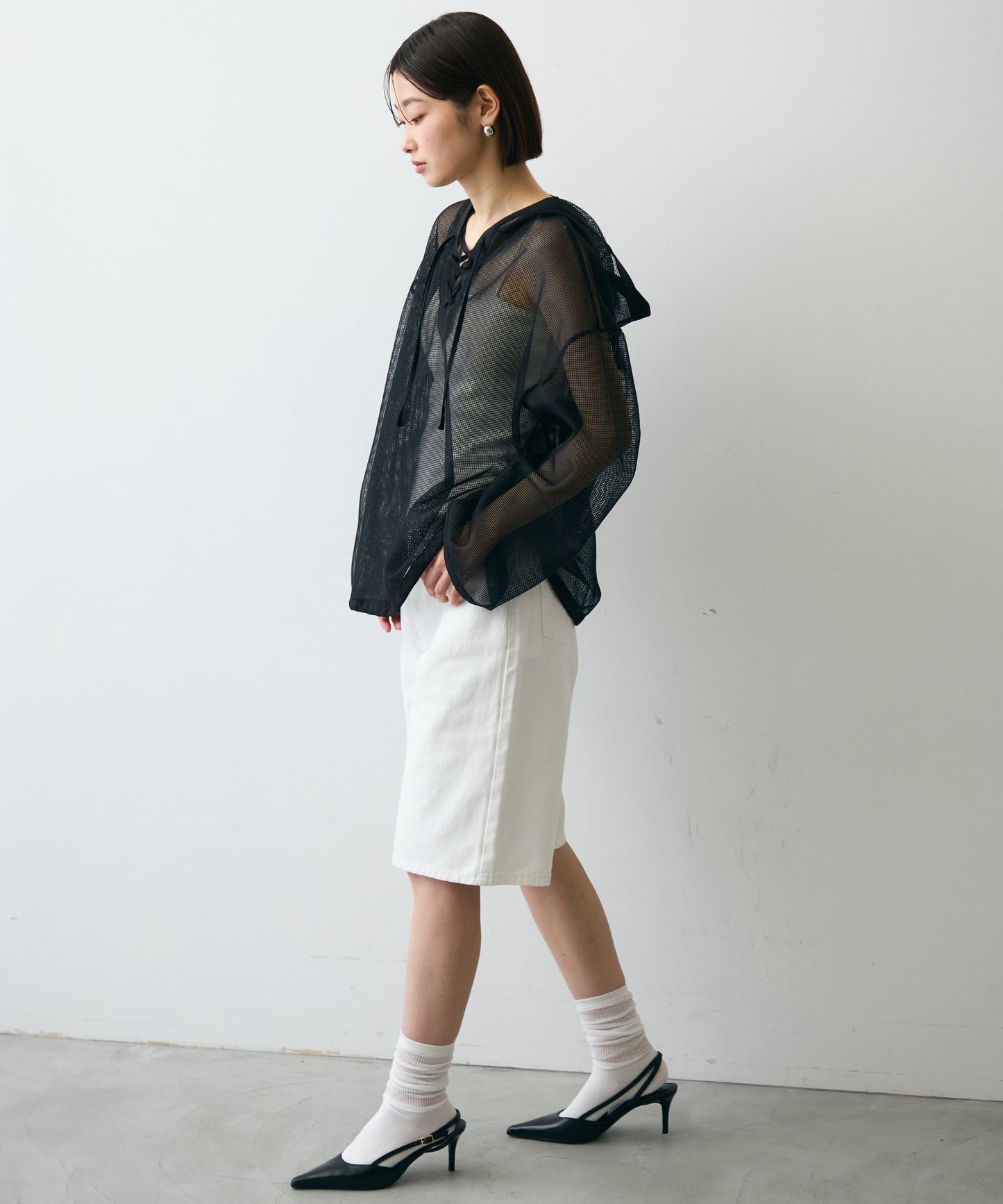 メッシュカットソーフーディープルオーバー