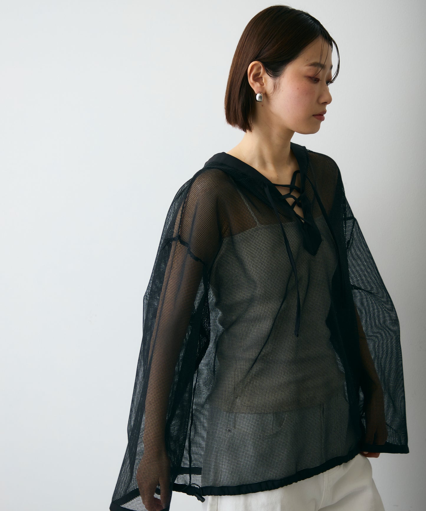 メッシュカットソーフーディープルオーバー